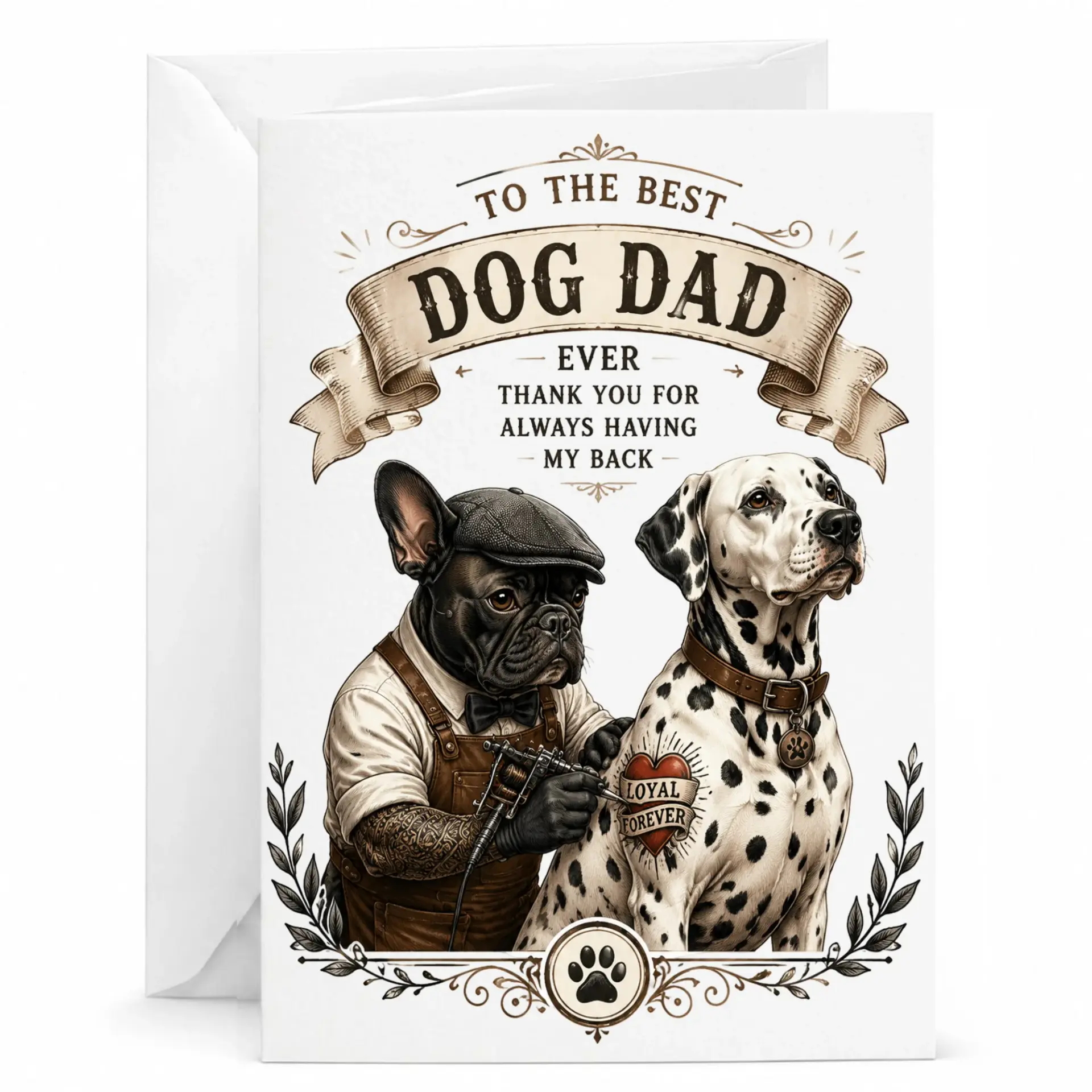 Funny Greeting Card for Dog Dad with Tattoo Artist Design and on Heavy Cardstock