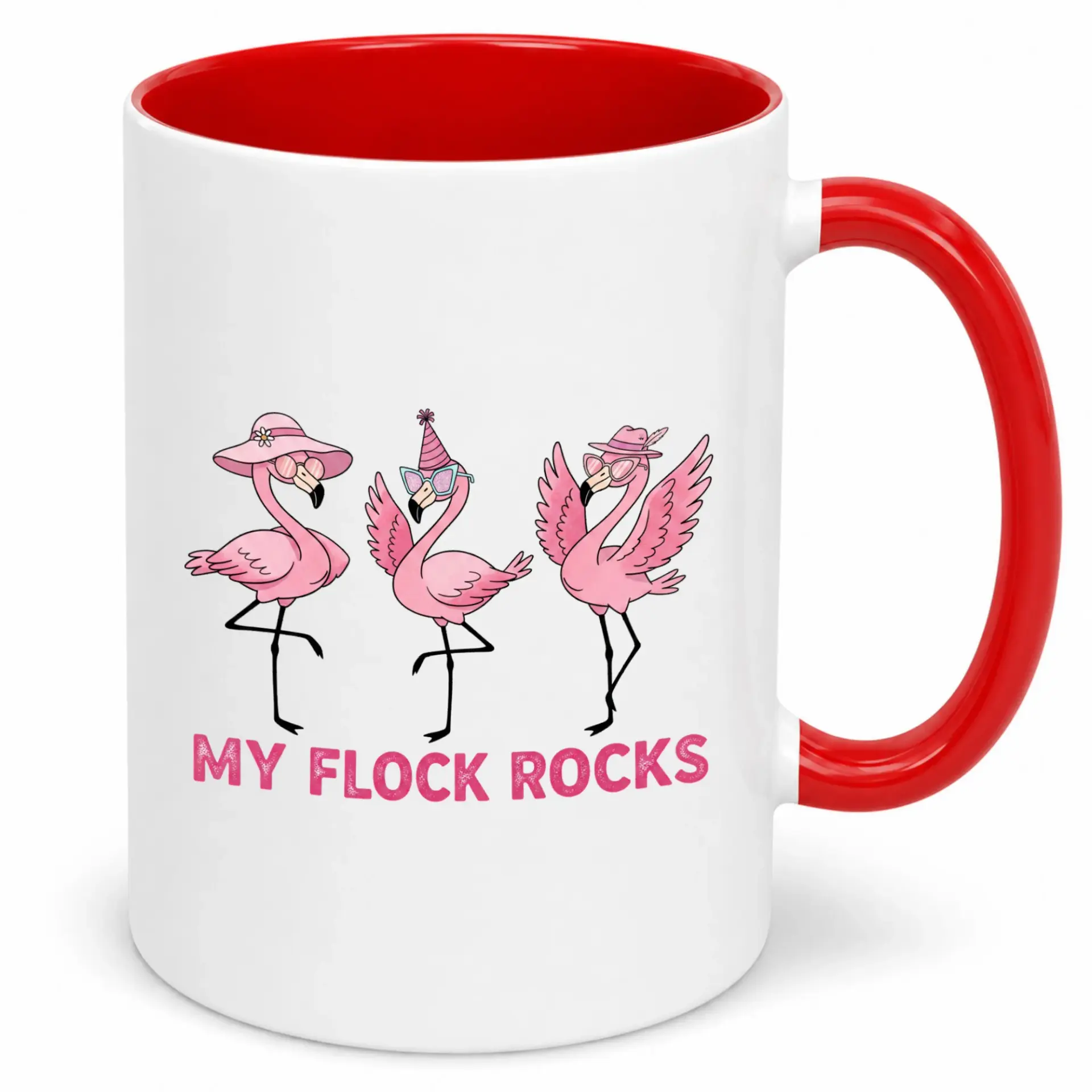 Funny Flamingo Party Squad Ceramic Coffee Mug with 'my Flock Rocks' Design, Ideal for Bird Lovers and Tropical Drinkware Gifts
