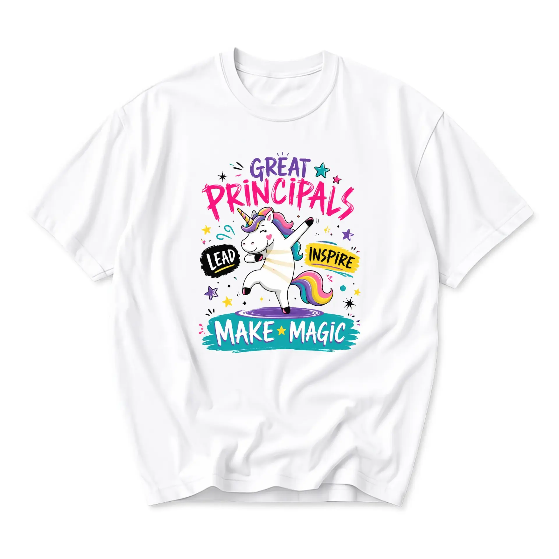 Graphic Tee Great Principals Lead Inspire Make Magic Unicorn Design Unisex Crew Neck Everyday Casual Short Sleeve Shirt