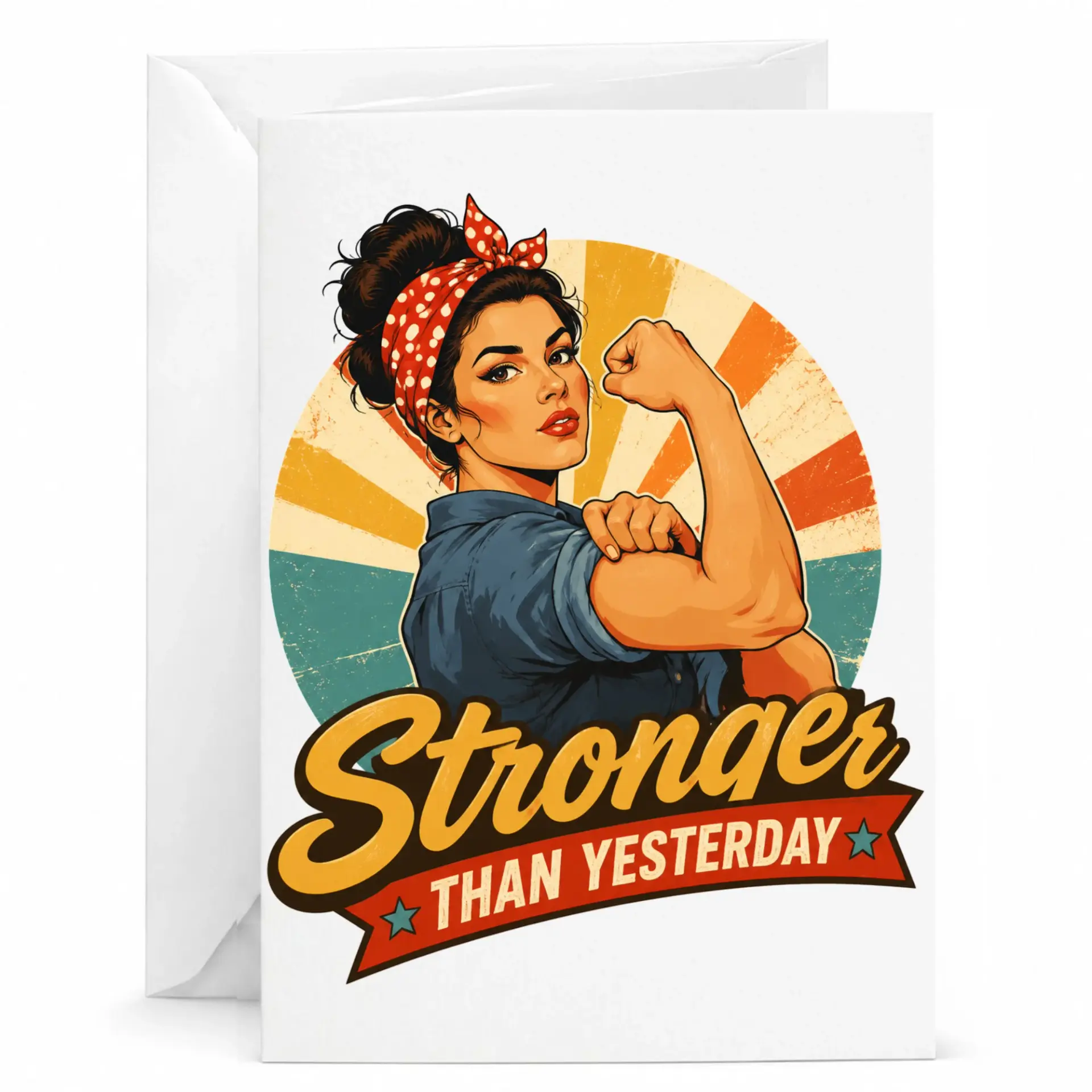 Inspirational Greeting Card Stronger Than Yesterday Retro Style Art Folded Note Card for Encouragement and Support