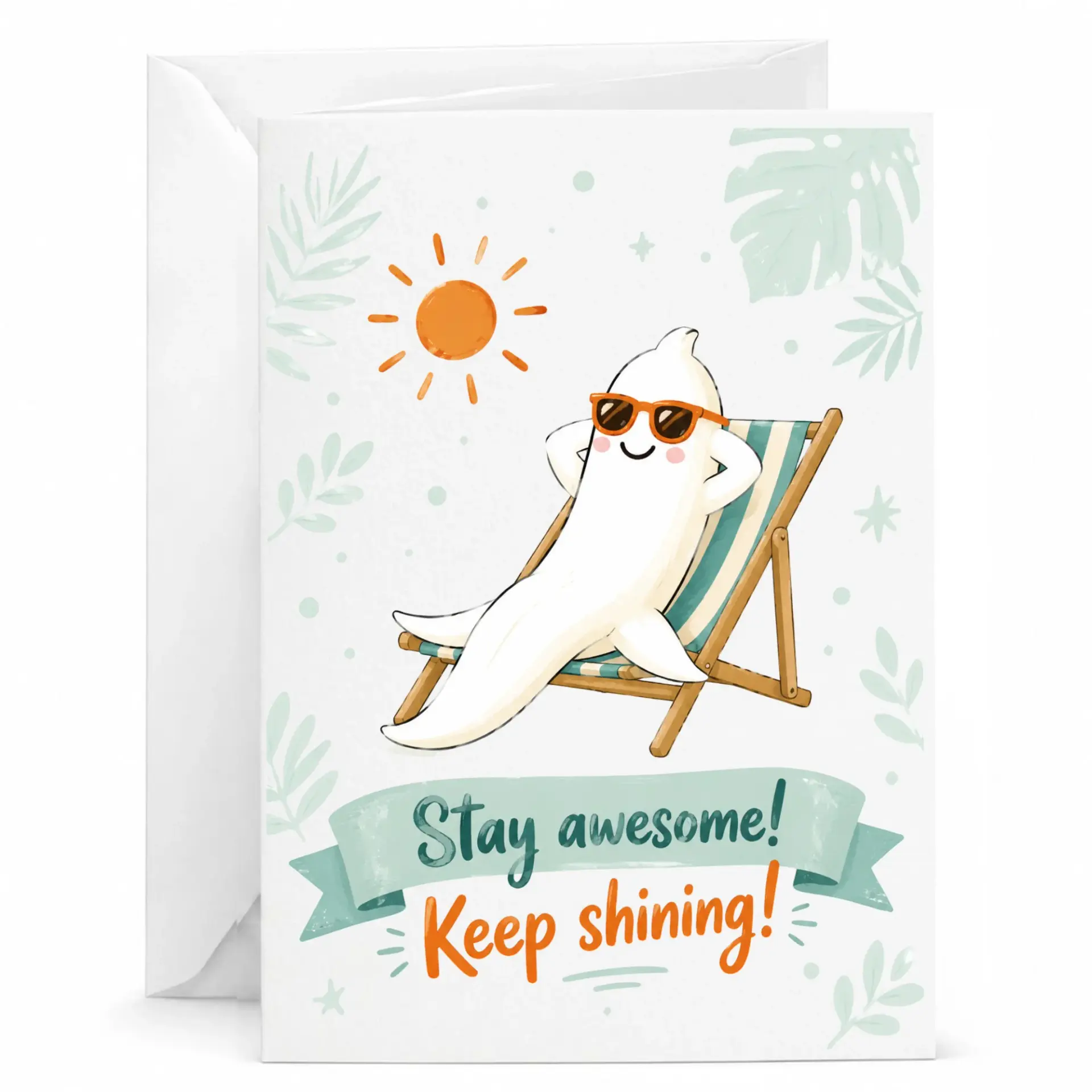 Funny Banana Greeting Card with Envelope Whimsical Fruit Vacation Illustration for Positive Encouragement