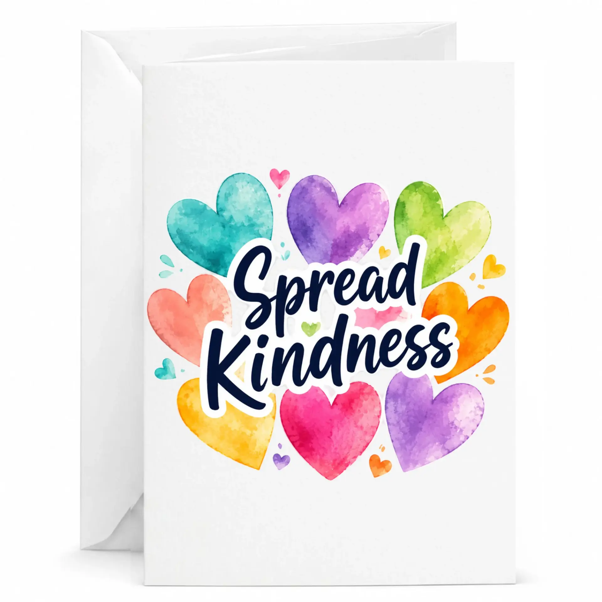 Greeting Card Spread Kindness with Colorful Watercolor Hearts Design for Heartfelt Messages and Special Occasions