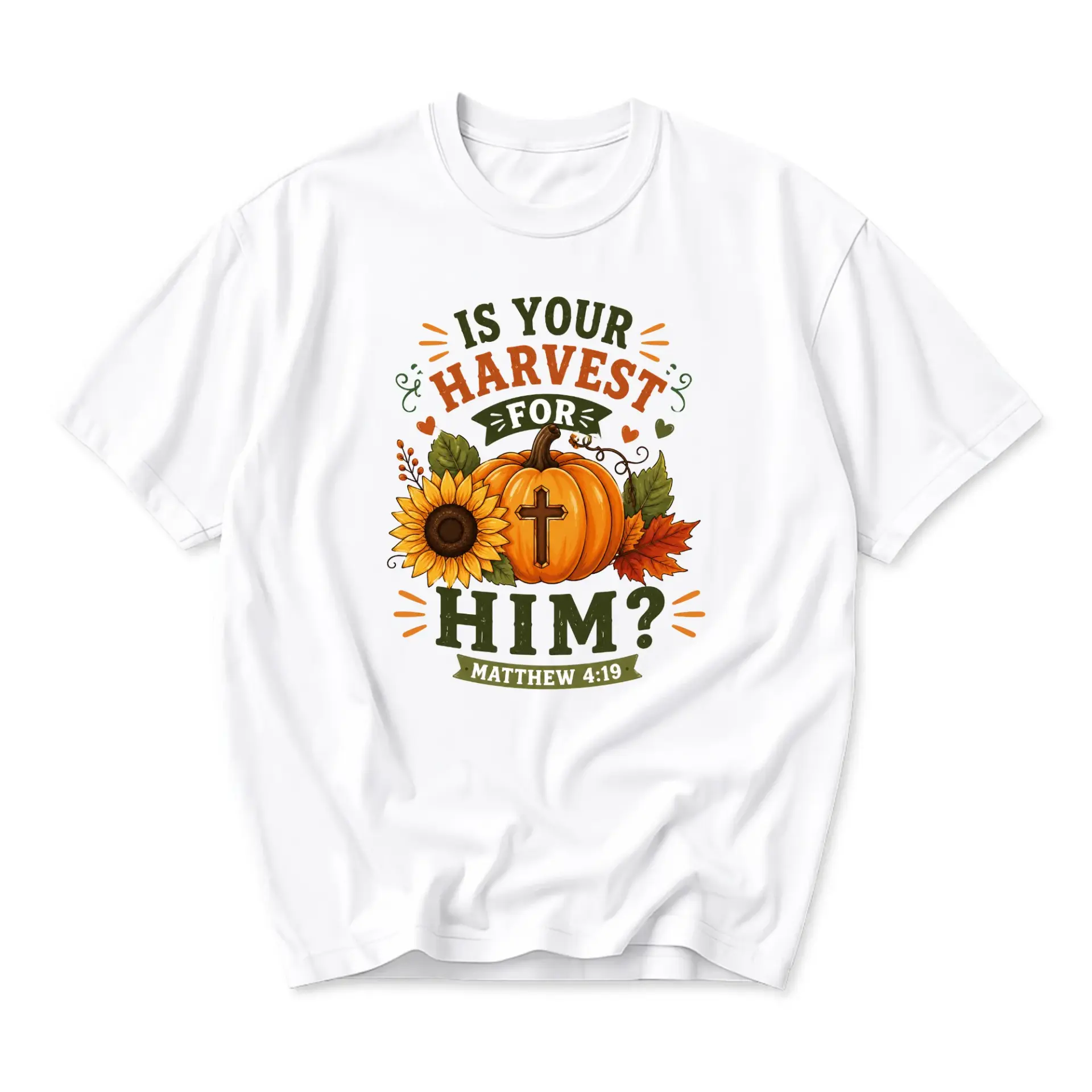 Graphic Tee Is Your Harvest for Him Pumpkin Sunflower Fall Faith Christian Seasonal Unisex Crew Neck Cotton T-Shirt