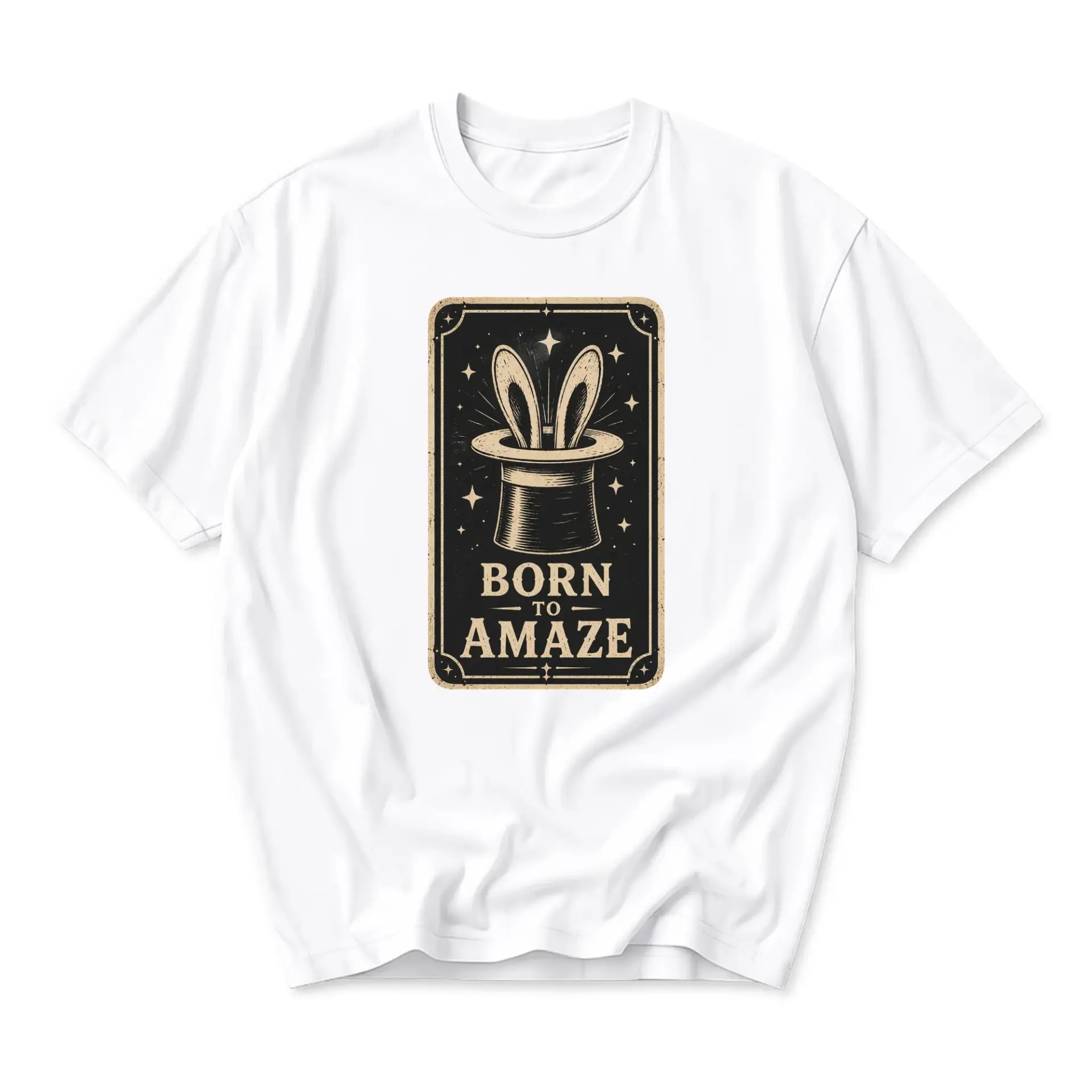 Graphic Tee Born to Amaze Magic Hat Rabbit Illustration Unisex Casual Cotton Blend Short Sleeve Crew Neck T-Shirt