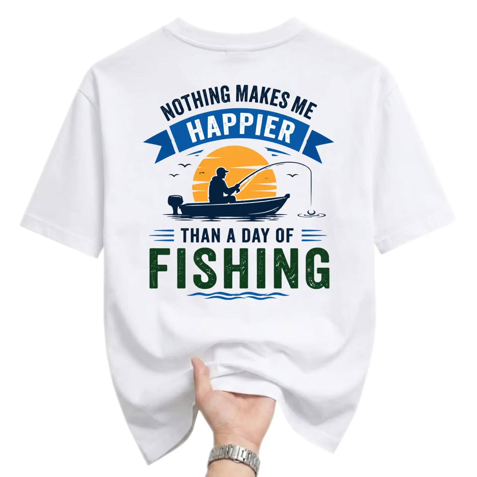 Graphic Tee Nothing Makes Me Happier Than a Day of Fishing Unisex Short Sleeve Shirt Casual Crew Neck Apparel for Anglers