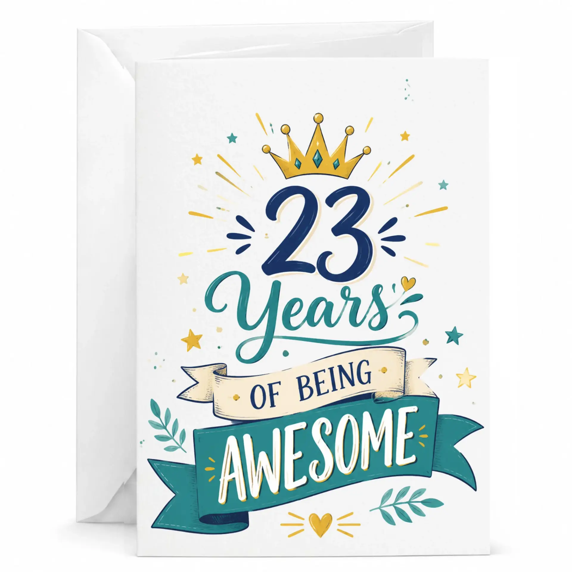 Birthday Card 23 Years of Being Awesome Illustrative Typography Design with Crown Motif on Premium Stationery