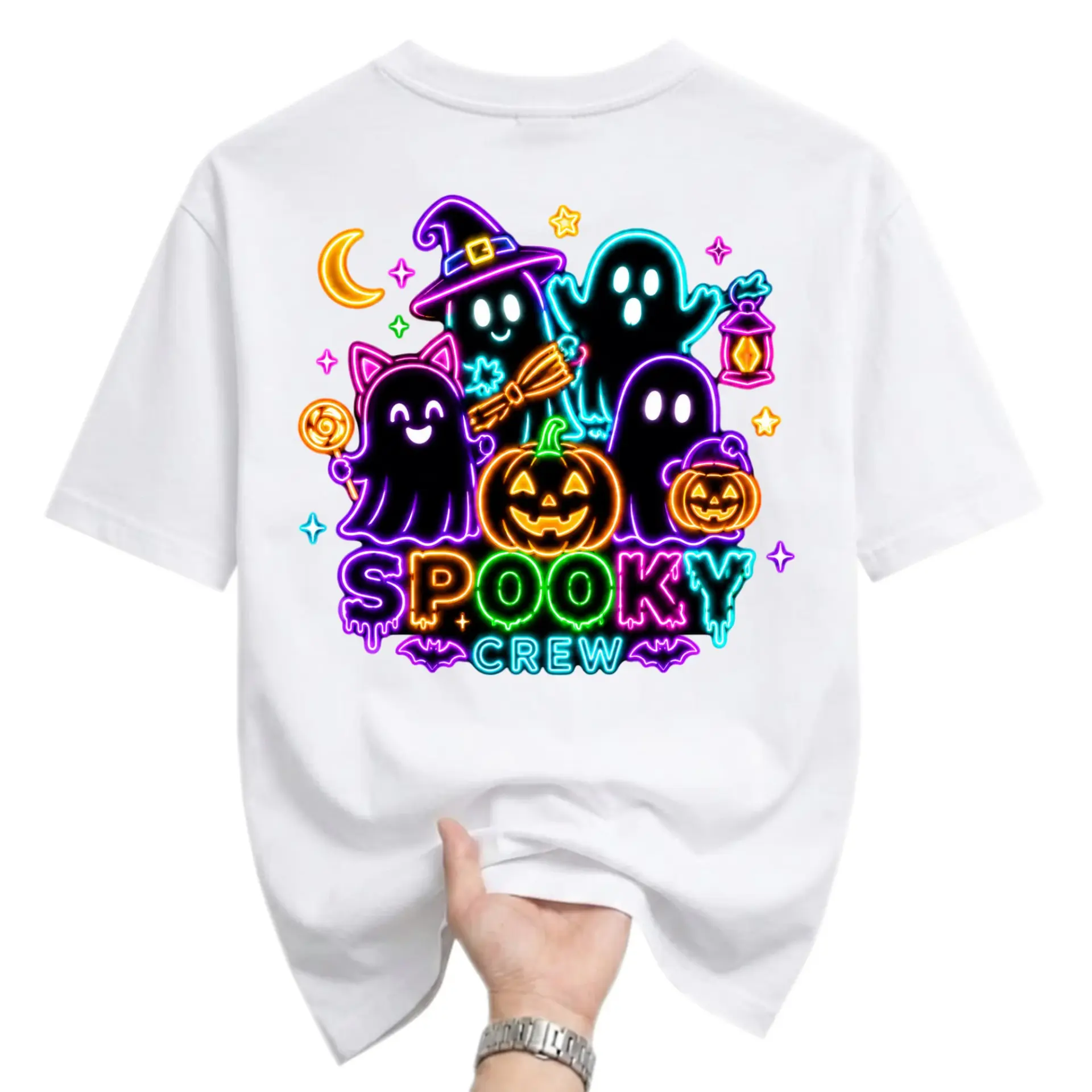 Graphic Tee Spooky Crew Neon Halloween Art Unisex Crew Neck Casual Everyday Short Sleeve Cotton Blend T-Shirt Top