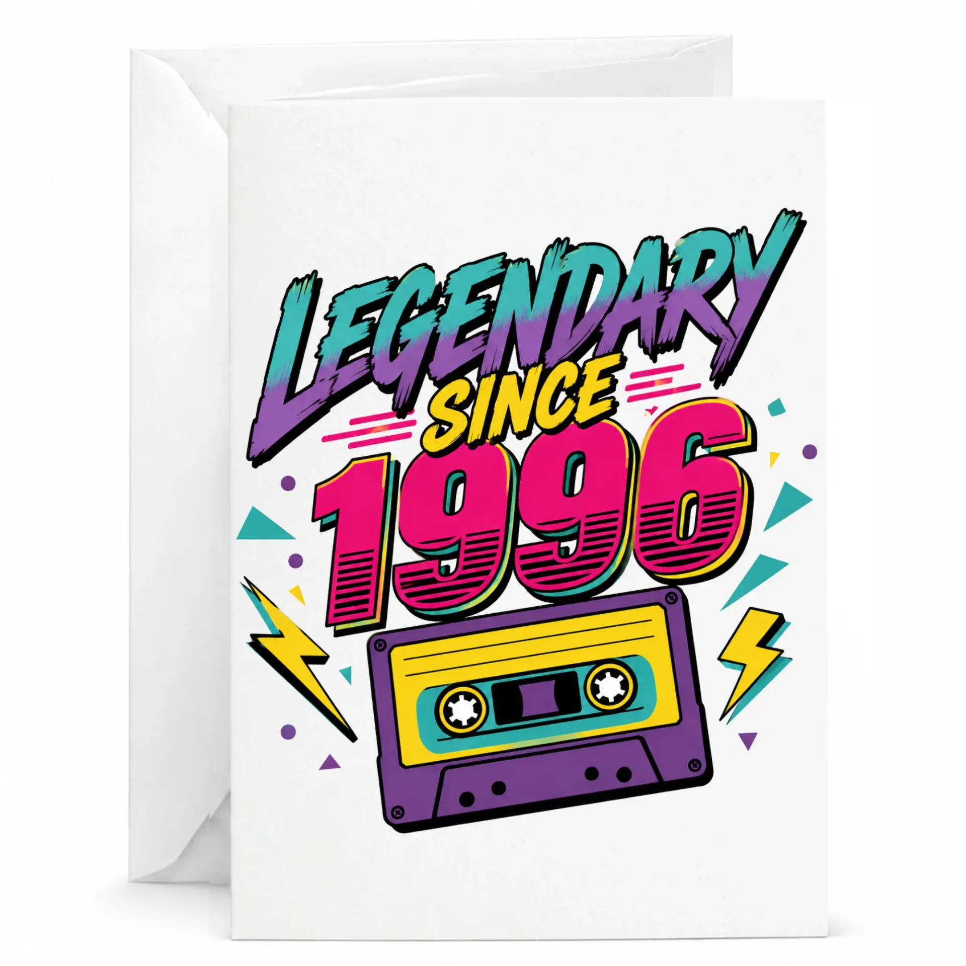 Birthday Card Legendary Since 1996 Retro Cassette Tape Design Funny Vintage Style Greeting Card for Milestone Celebration
