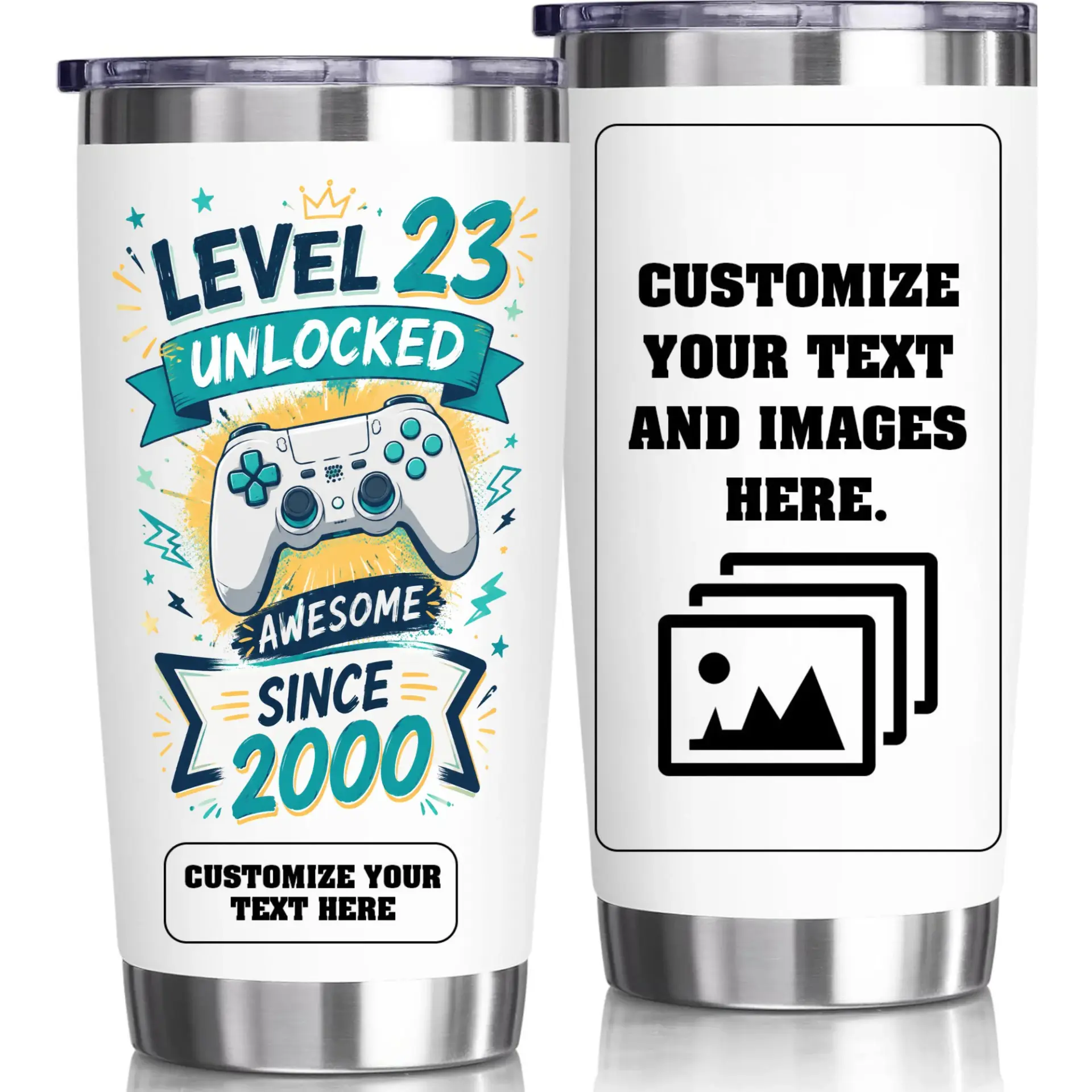 Stainless Steel Tumbler Level 23 Unlocked Birthday Gift 20oz Travel Mug for Video Game Enthusiast Beverage Holder