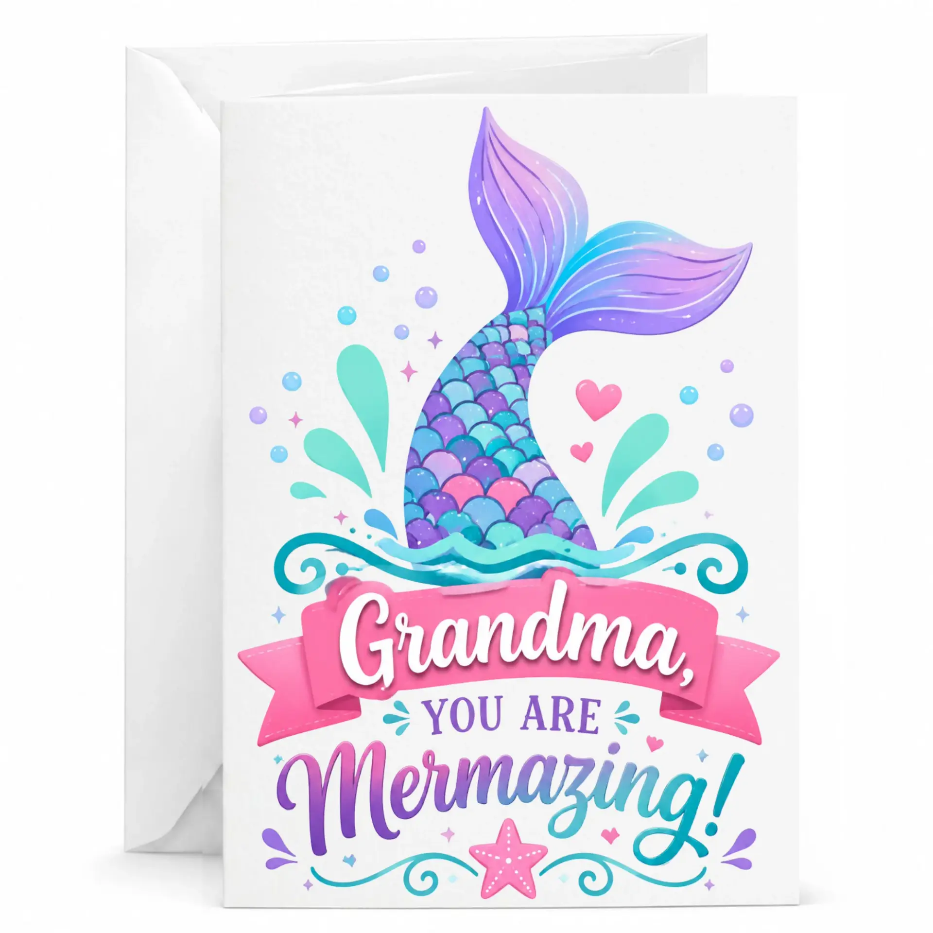 Grandma Greeting Card Mermazing Mermaid Tail Design for Grandmother Birthday Encouragement Note 5x7