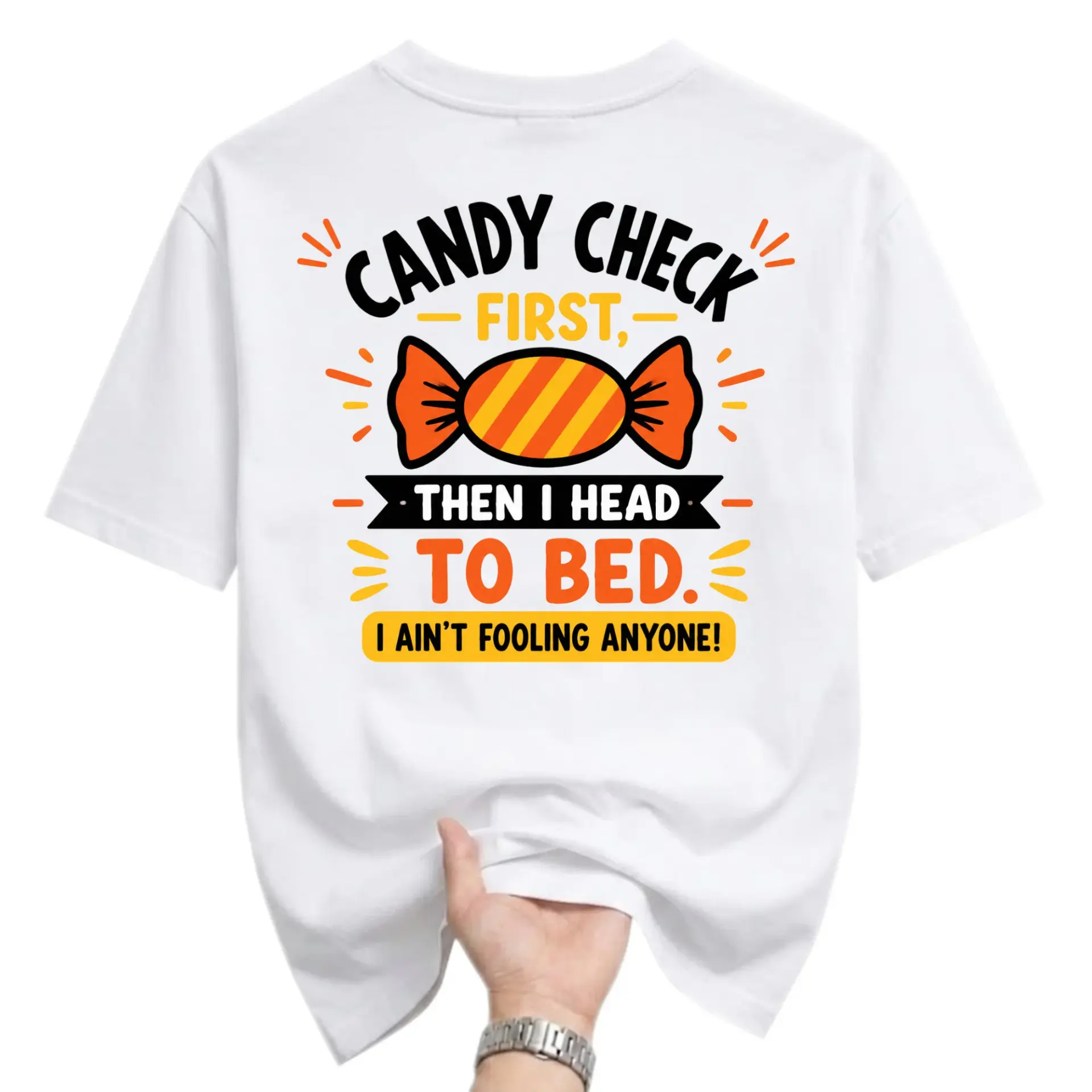 Funny Shirt Candy Check First Then I Head to Bed Graphic Tee Unisex Casual Crew Neck Comfortable Short Sleeve Top