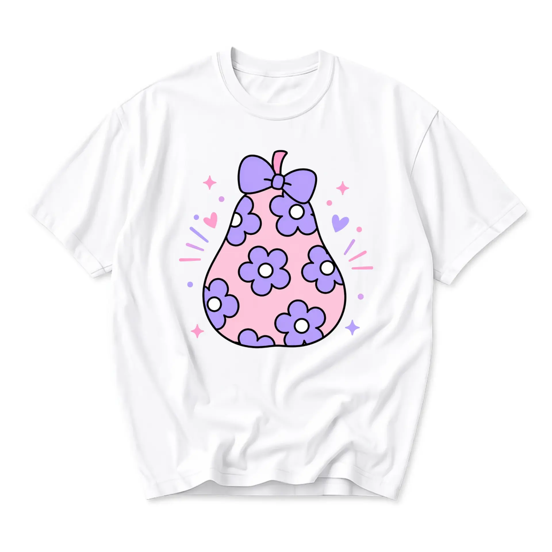 Graphic Tee Cute Floral Pear Art Print Unisex Crew Neck Cotton Blend Short Sleeve Casual Everyday T-Shirt White Top