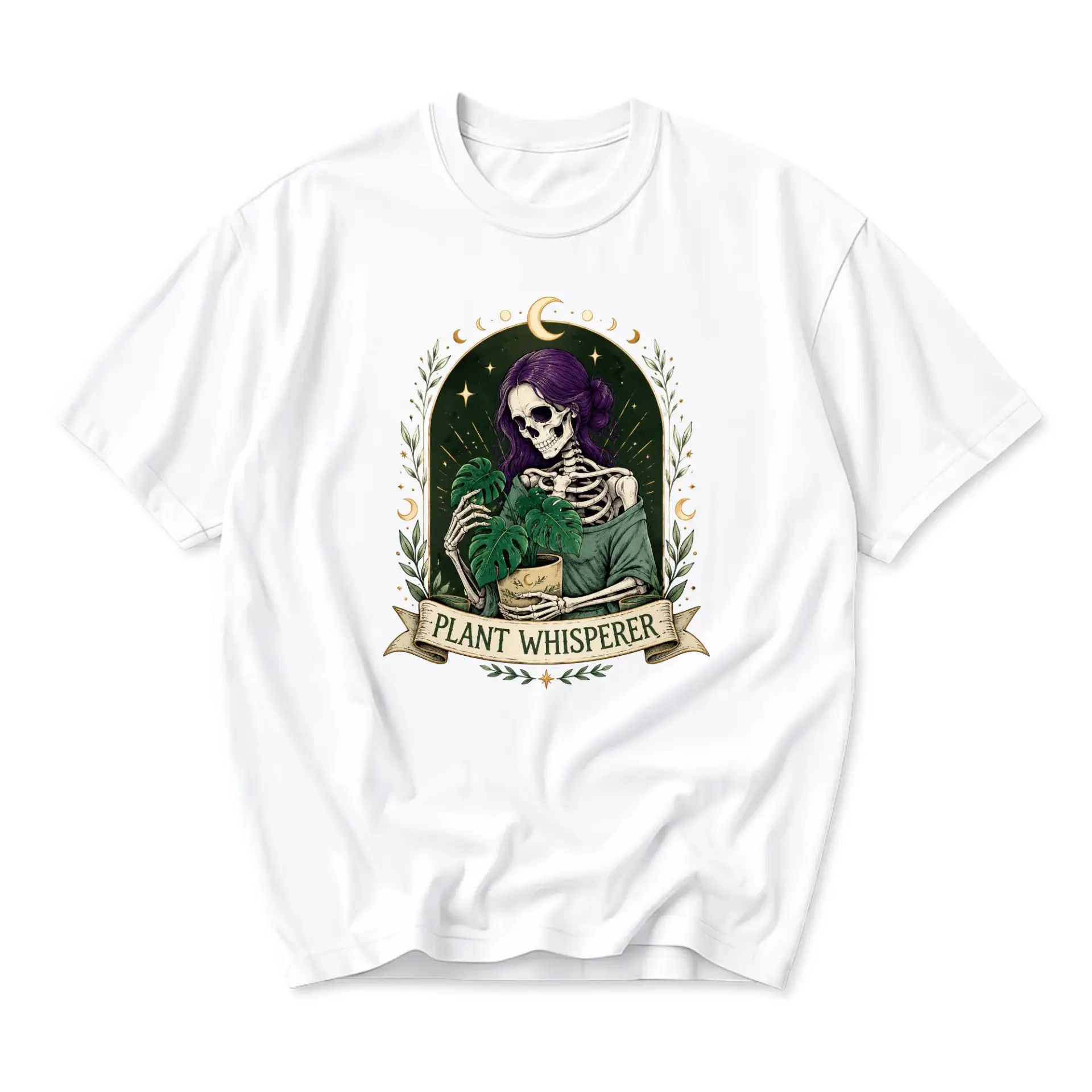 Graphic Tee Plant Whisperer Skeleton Design Unisex Crew Neck Short Sleeve Shirt for Casual Everyday Apparel Comfort