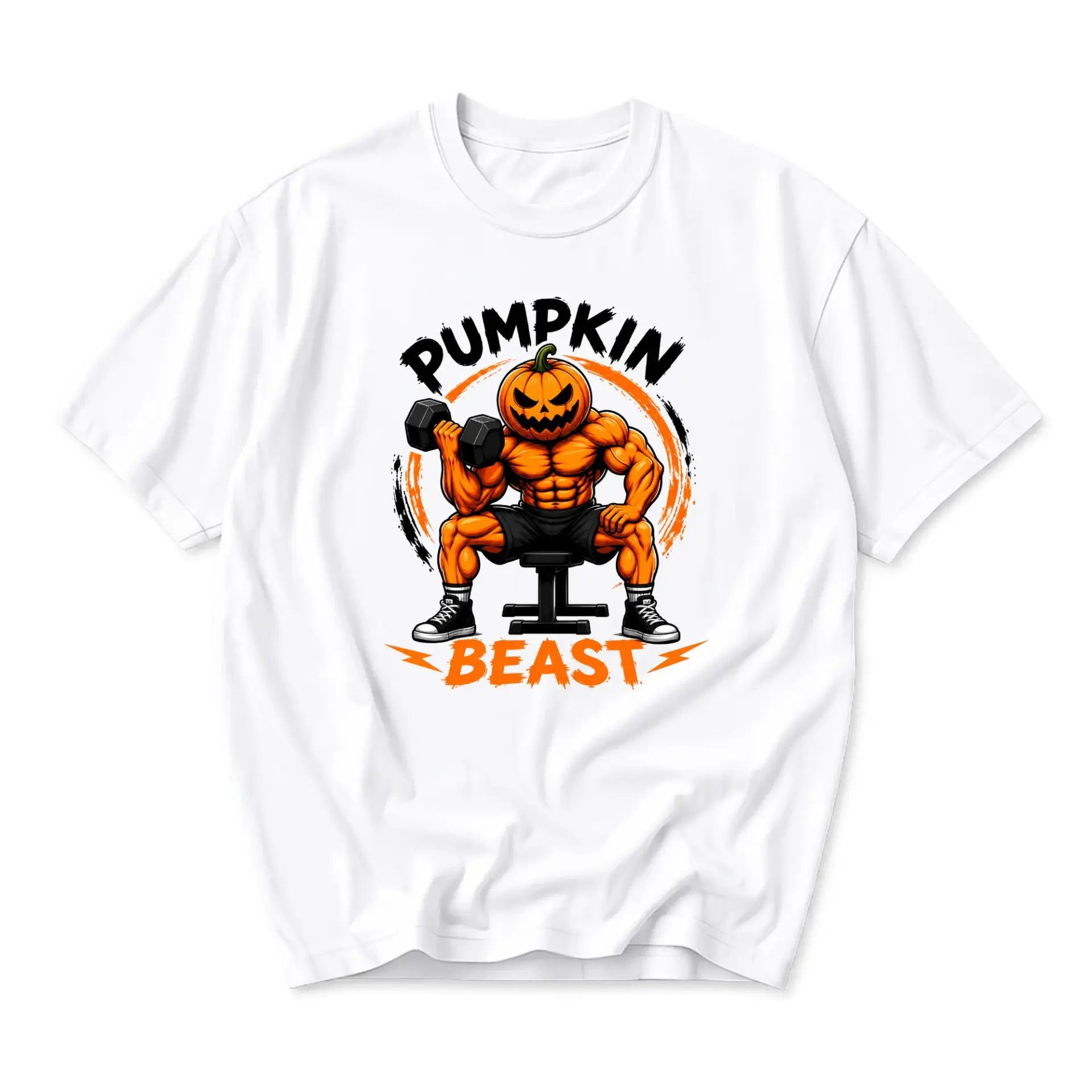 Funny Shirt Pumpkin Beast Graphic Tee Unisex Crew Neck Short Sleeve Casual Cotton Blend Workout Seasonal Apparel