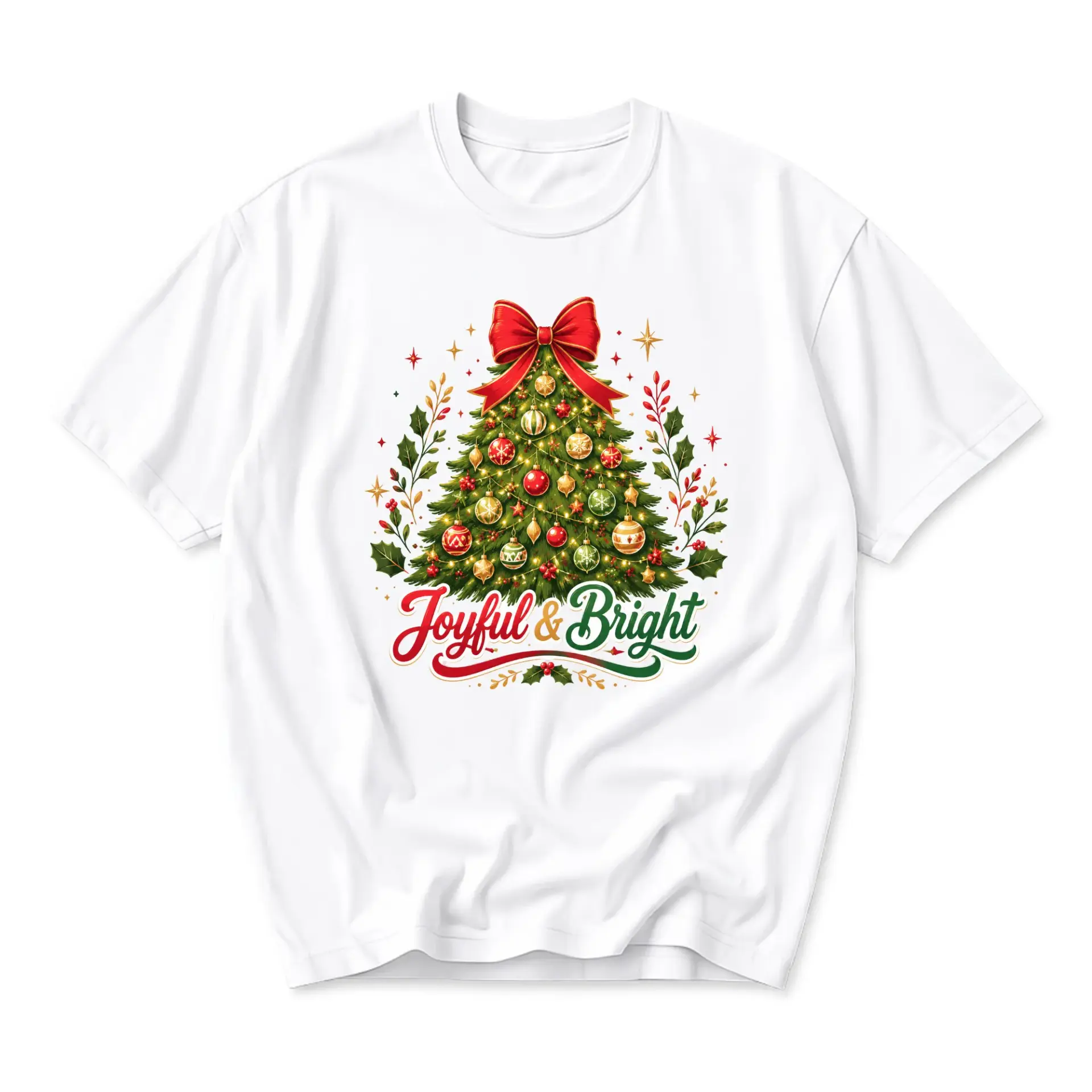 Graphic Tee Joyful and Bright Christmas Tree Holiday Unisex Crew Neck Shirt for Casual Seasonal Celebration Wear