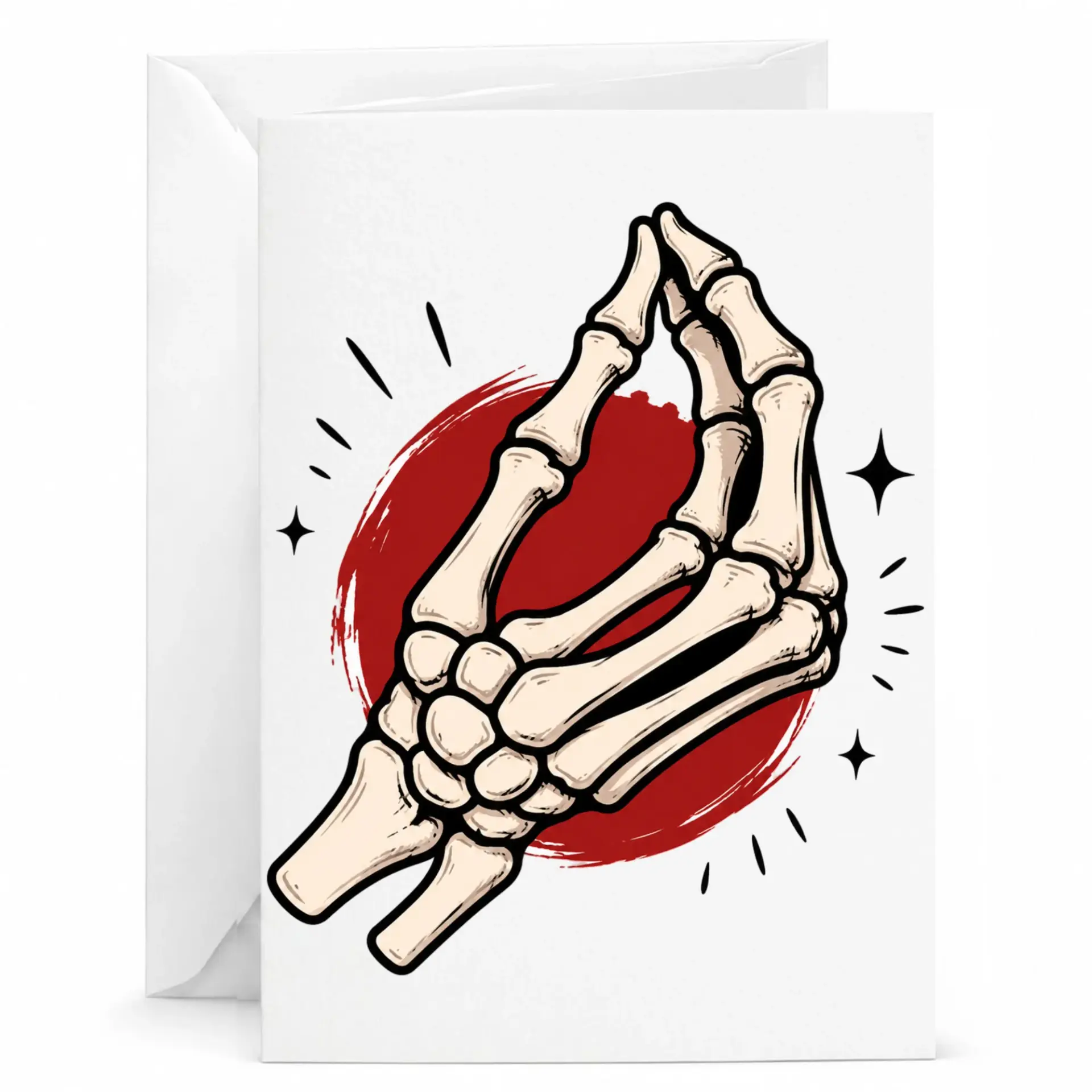 Greeting Card with Skeletal Mudra Hand Design Illustration for Unique and Artistic Personal Correspondence Notes