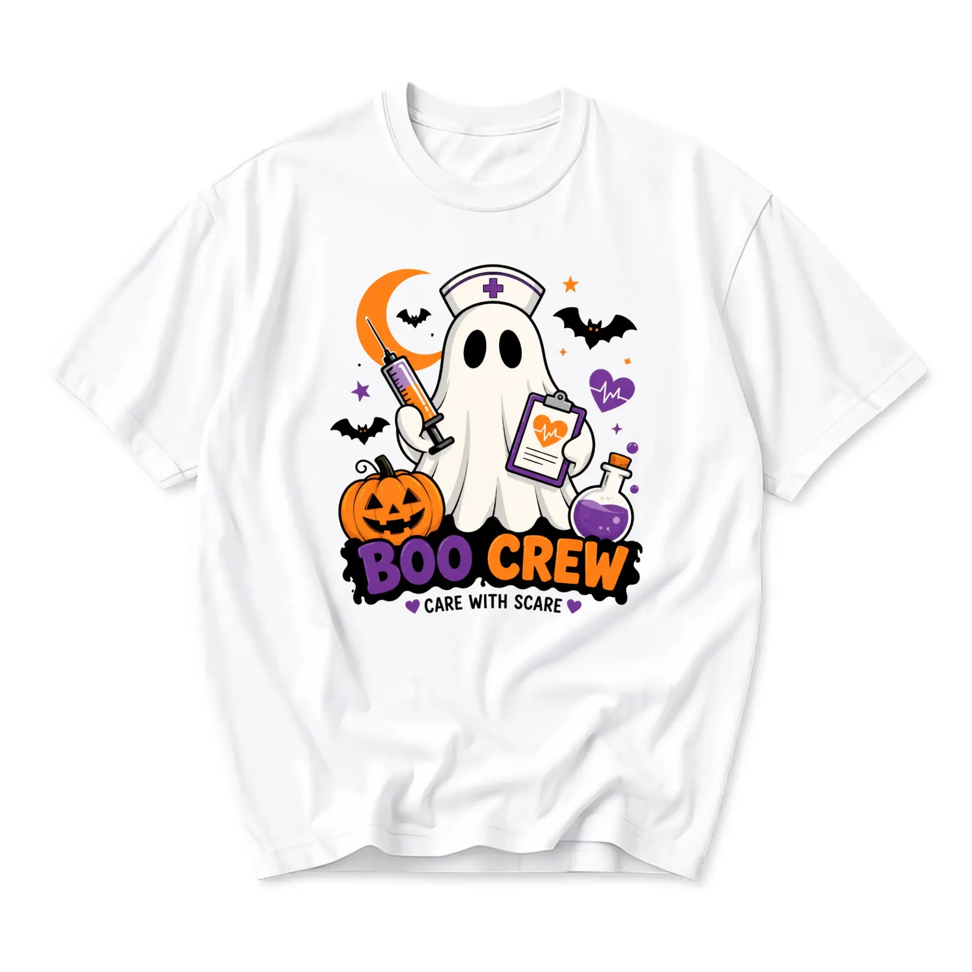 Graphic Tee Boo Crew Nurse Ghost Halloween Shirt Medical Theme Apparel for Casual Everyday Wear and Seasonal Fun