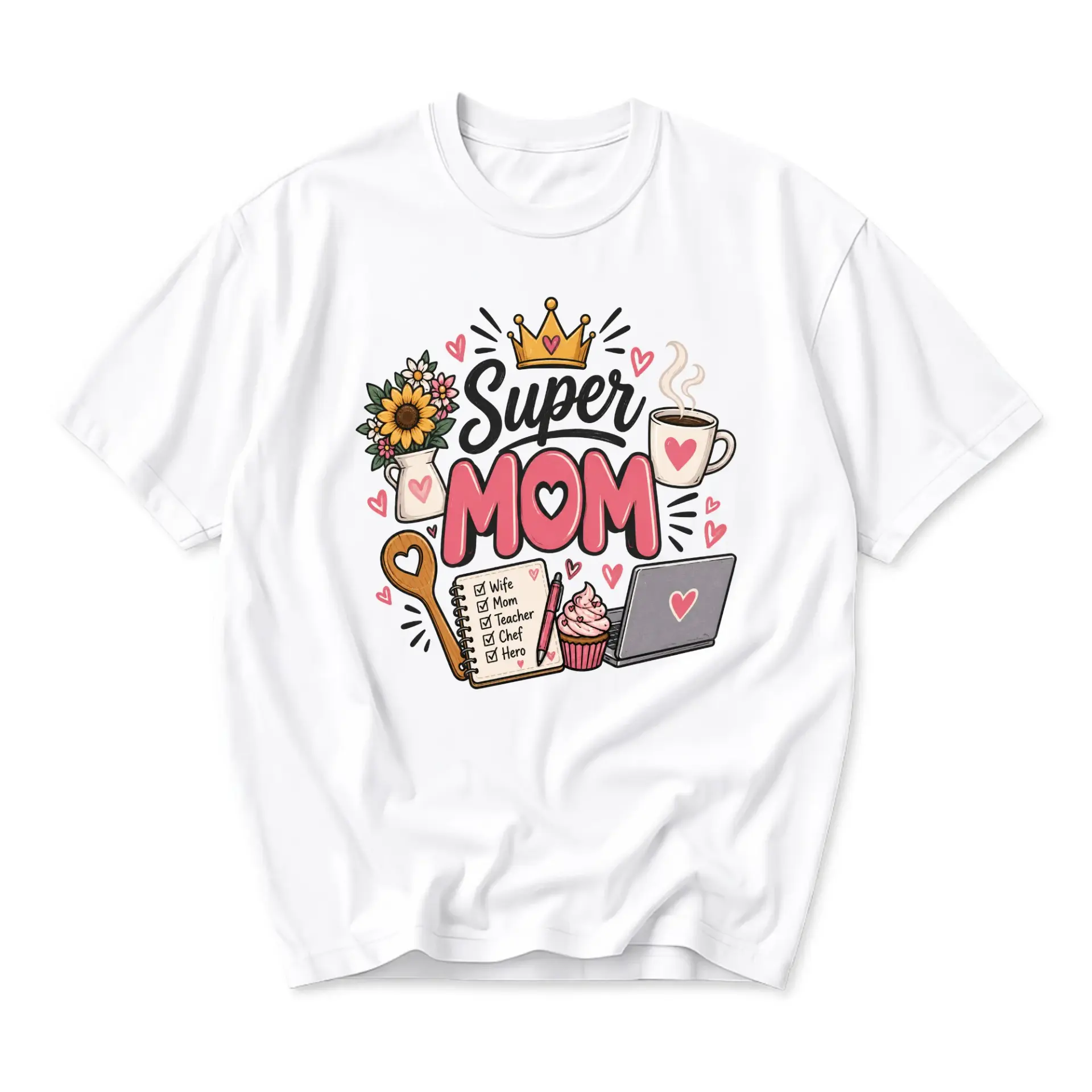 Graphic Tee Super Mom Illustration Unisex Casual Crew Neck T-Shirt Soft Cotton Blend Everyday Wear Gift Apparel