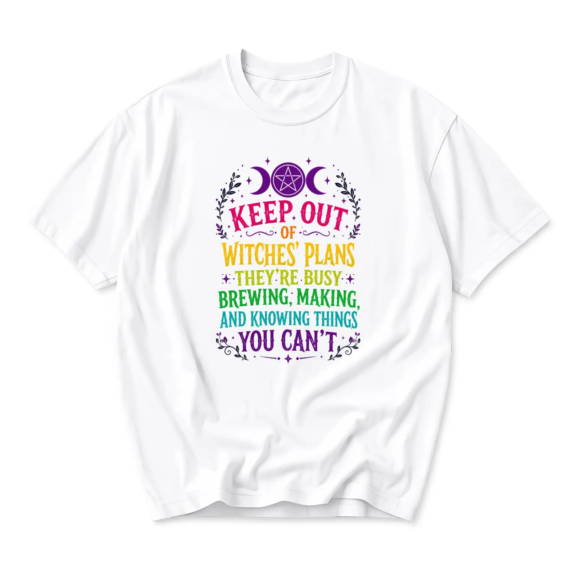 Graphic Tee Keep Out of Witches Plans Funny Saying Unisex Crew Neck Cotton Blend Casual Short Sleeve Shirt Top