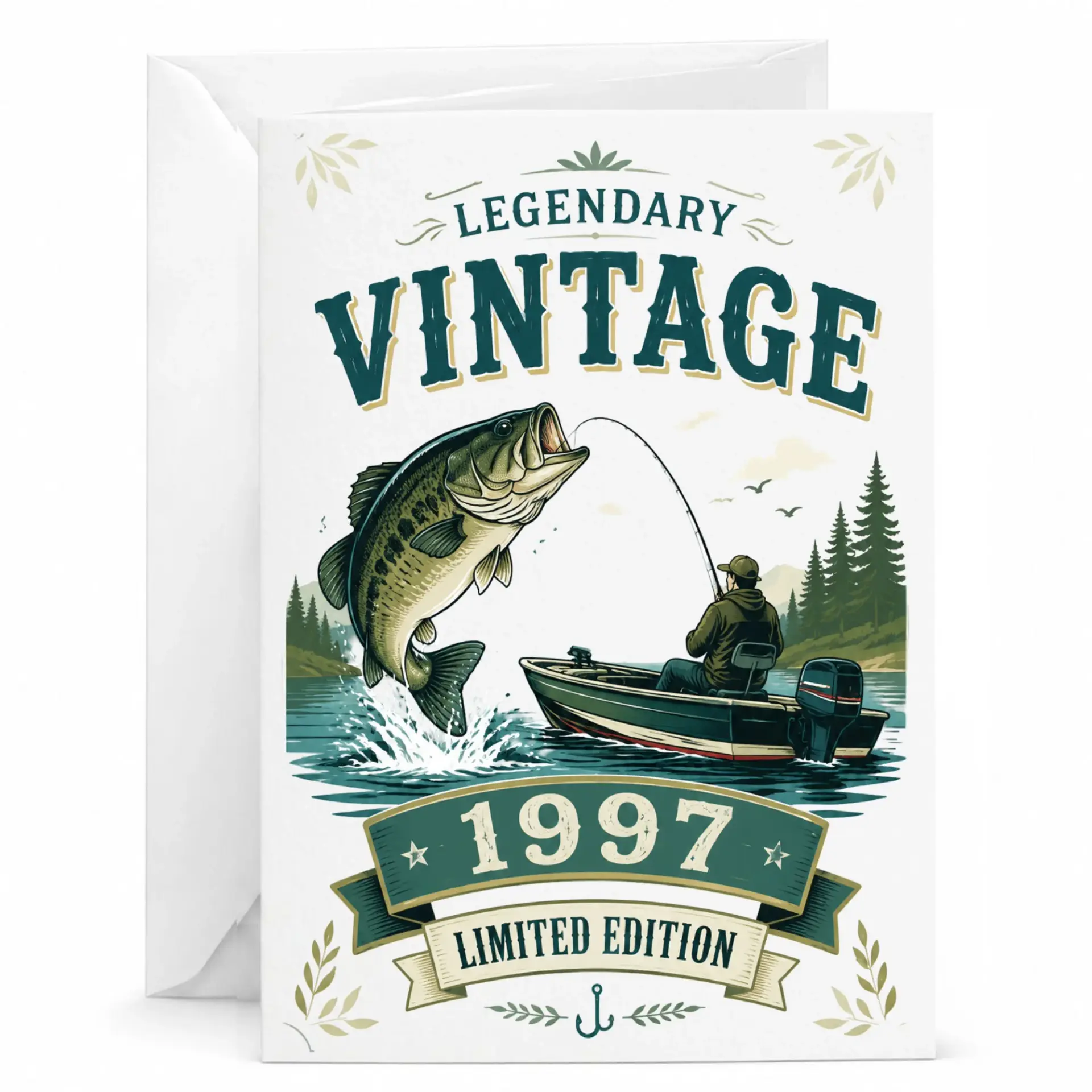 Legendary Vintage 1997 Limited Edition Fishing Birthday Card for Fisherman Outdoor Hobby Enthusiast Greeting Card