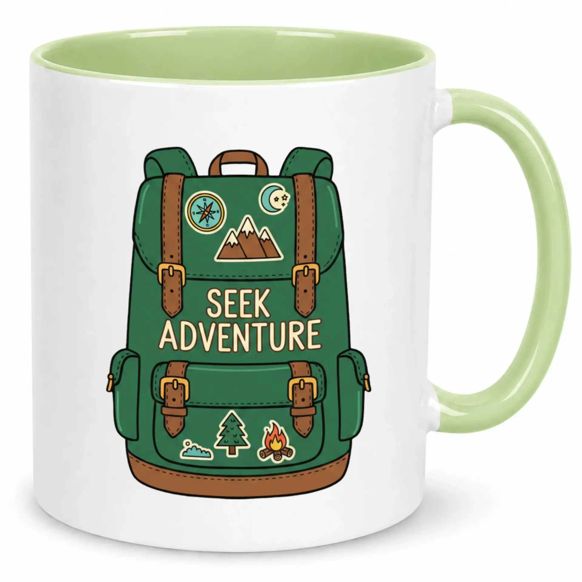 Adventure Themed Ceramic Coffee Mug with Backpack Design for Outdoor Enthusiasts | Nature Inspired Beverage Cup for Travel Lovers & Campers