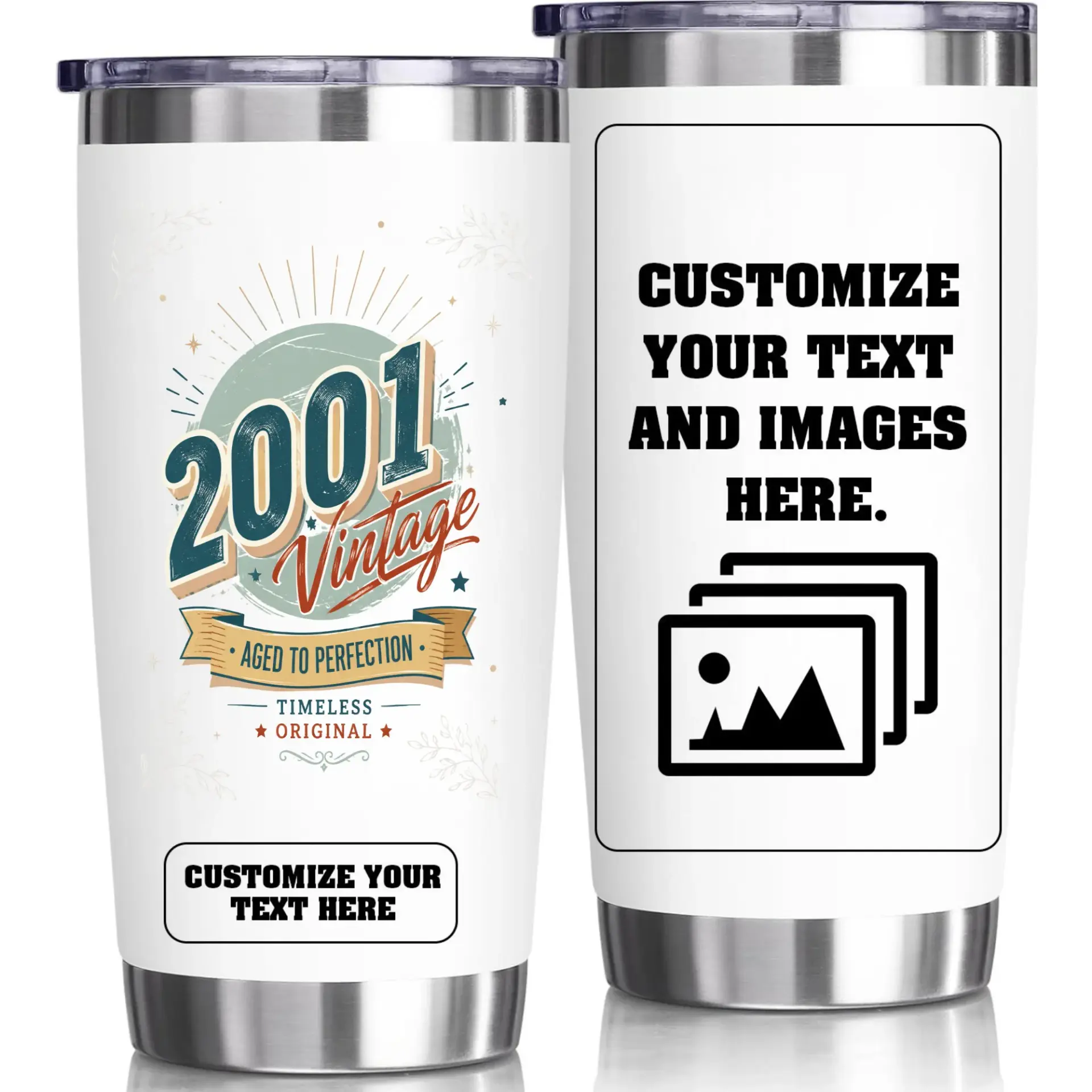 Stainless Steel Tumbler 20oz Custom Birthday Gift Personalized Vintage Design Travel Cup for Hot and Cold Beverages