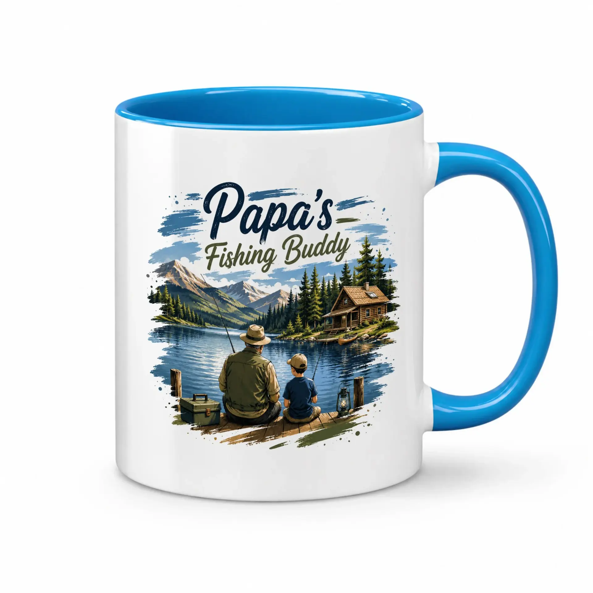 Papa's Ceramic Coffee Mug with Blue Accent Handle for Outdoor Enthusiasts and Leisure Drinkware