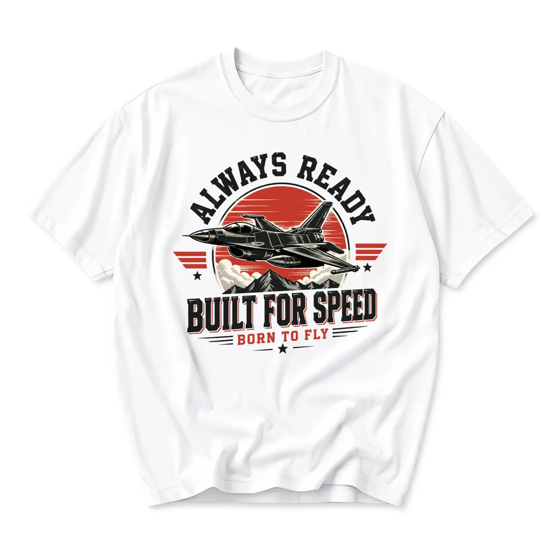 Graphic Tee Always Ready Built for Speed Born to Fly Jet Airplane Illustration Unisex Cotton Casual Crew Neck Shirt