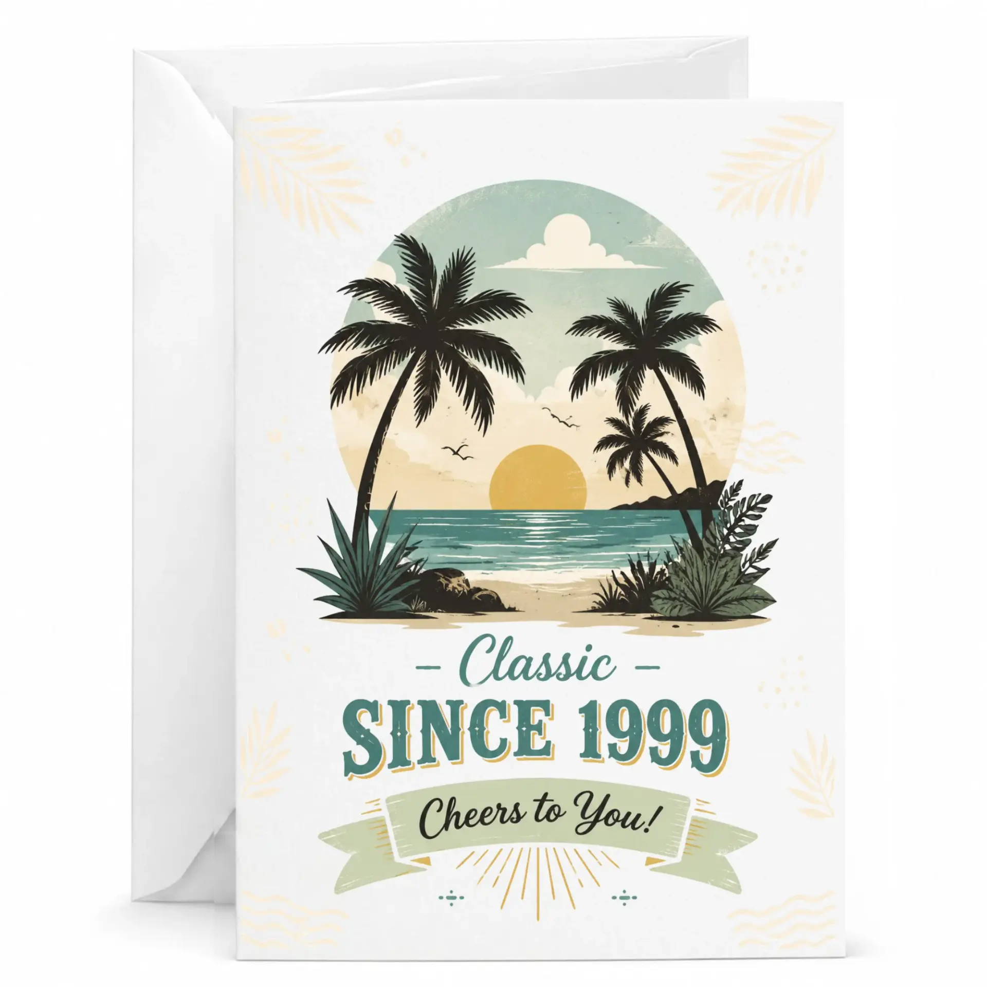 Birthday Greeting Card Classic Since 1999 Vintage Tropical Beach Sunset Design for Milestone Birthday Celebration