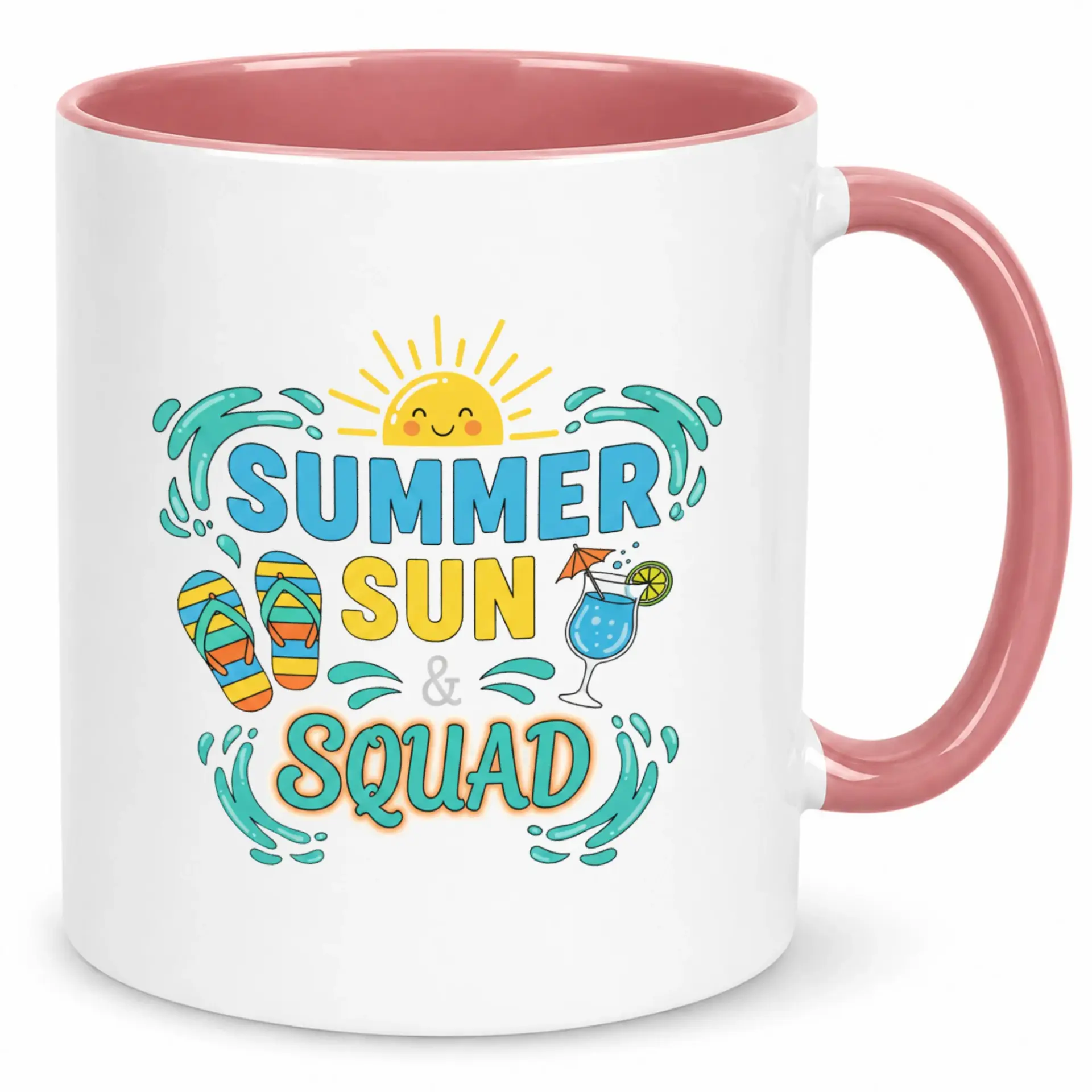 Funny Summer Sun & Squad Ceramic Coffee Mug with Colorful Design, 11 Oz or 15 Oz Premium White Drinkware for Home and Office