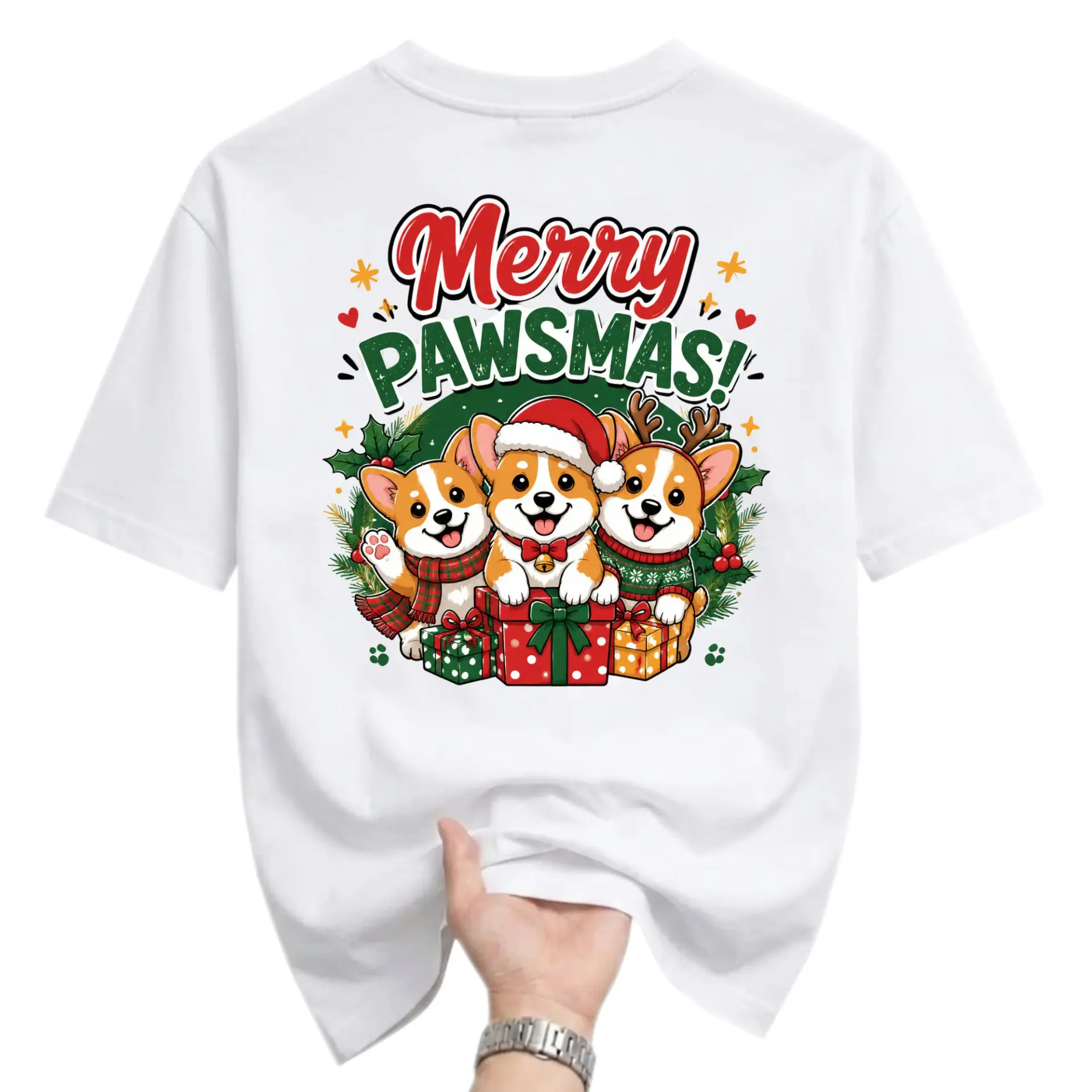 Funny Shirt Merry Pawsmas Christmas Graphic Tee Unisex Casual Crew Neck