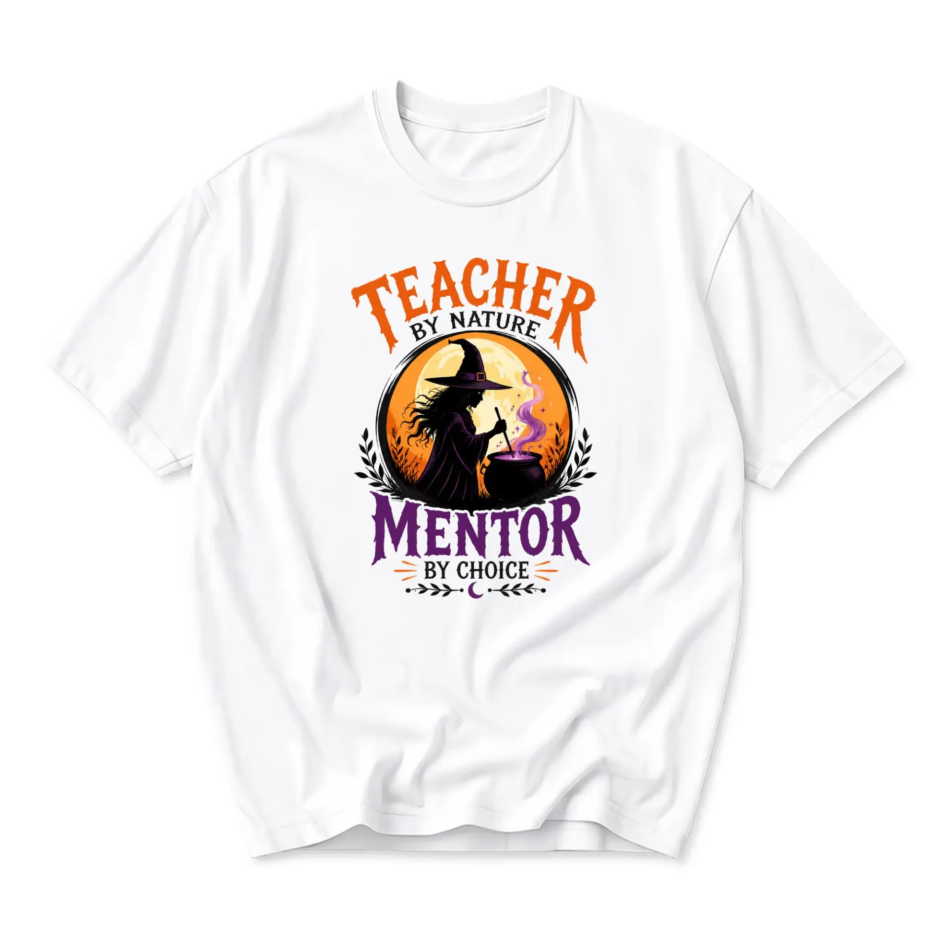 Graphic Tee Teacher by Nature Mentor by Choice Witch Cauldron Print Funny Inspirational Casual Unisex Shirt