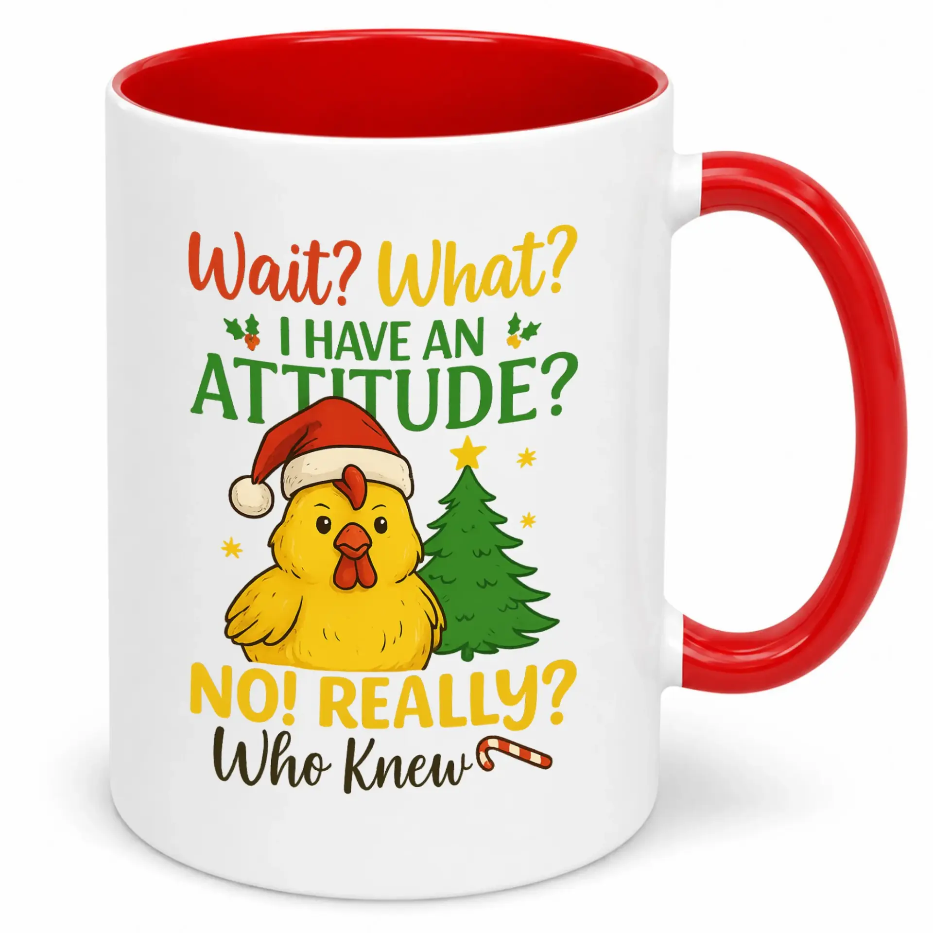 Funny Christmas Chicken Ceramic Coffee Mug - Humorous Holiday Attitude Design with Santa Hat Animal Print - Unique Winter Season Drinkware Gift
