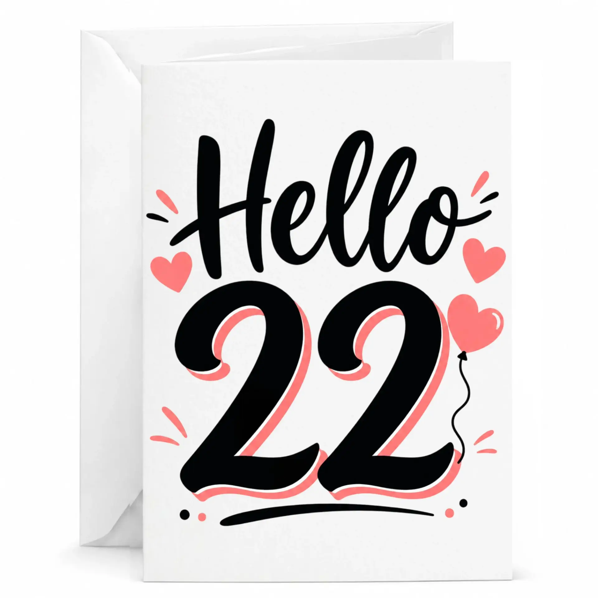 Greeting Card Hello 22 Milestone Birthday Celebration Stationary for Twenty Second Birthday Anniversary Note