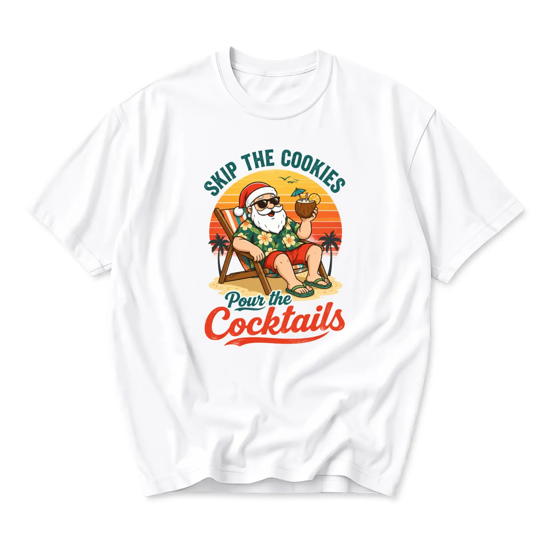 Funny Shirt Tropical Santa Graphic Tee Summer Holiday Unisex Crew Neck Short Sleeve Casual Cotton Blend Printed Top