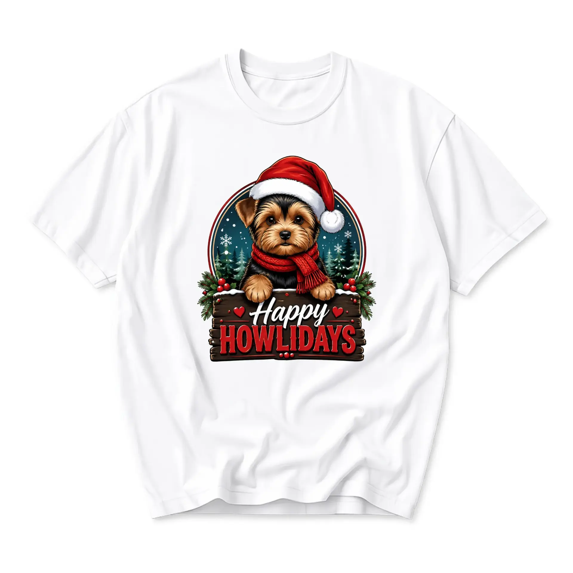 Funny Shirt Happy Howlidays Puppy Graphic Tee Unisex Crew Neck Short Sleeve