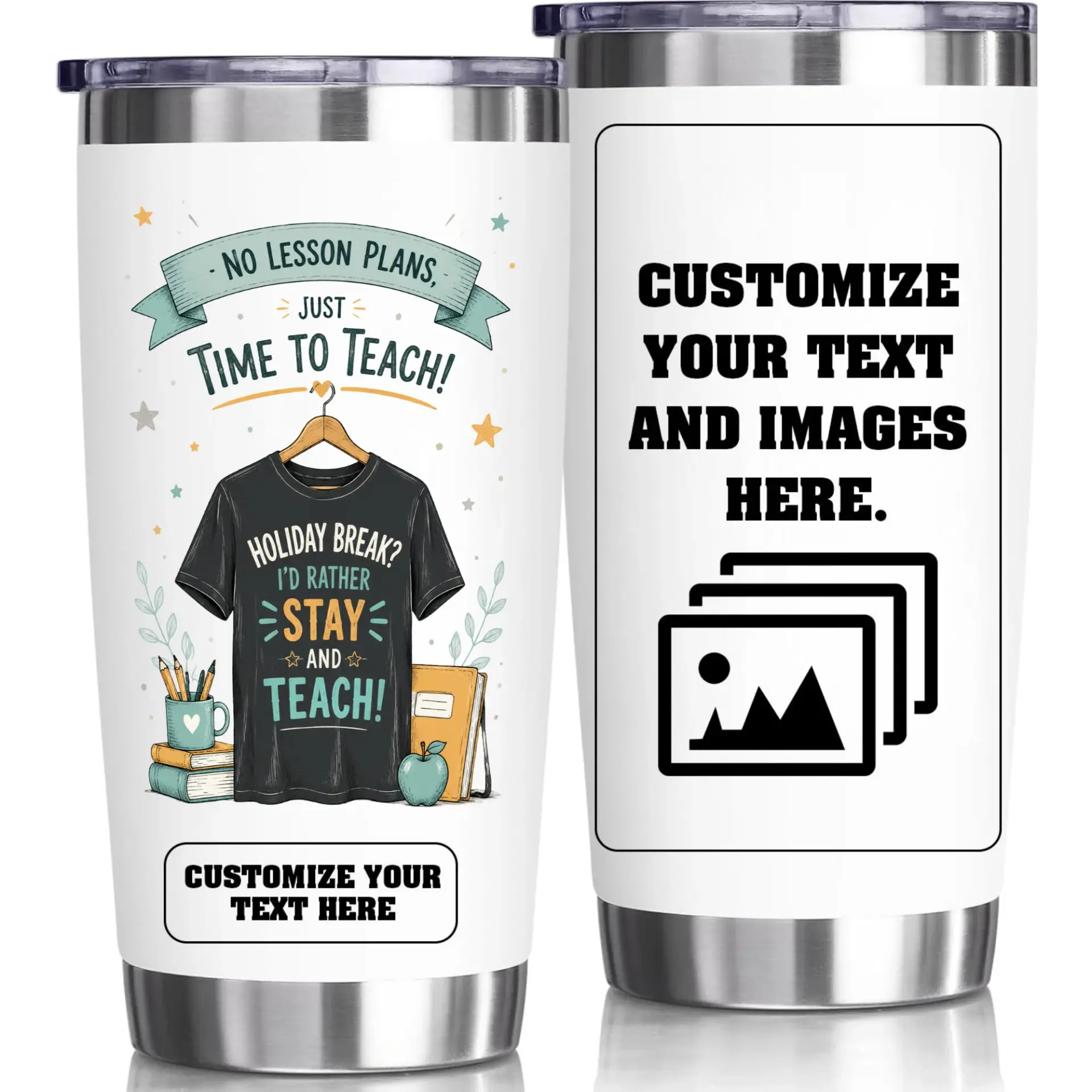 Stainless Steel Tumbler 20oz Insulated Cup for Teachers Personalized Gift Travel Mug with Custom Design Features