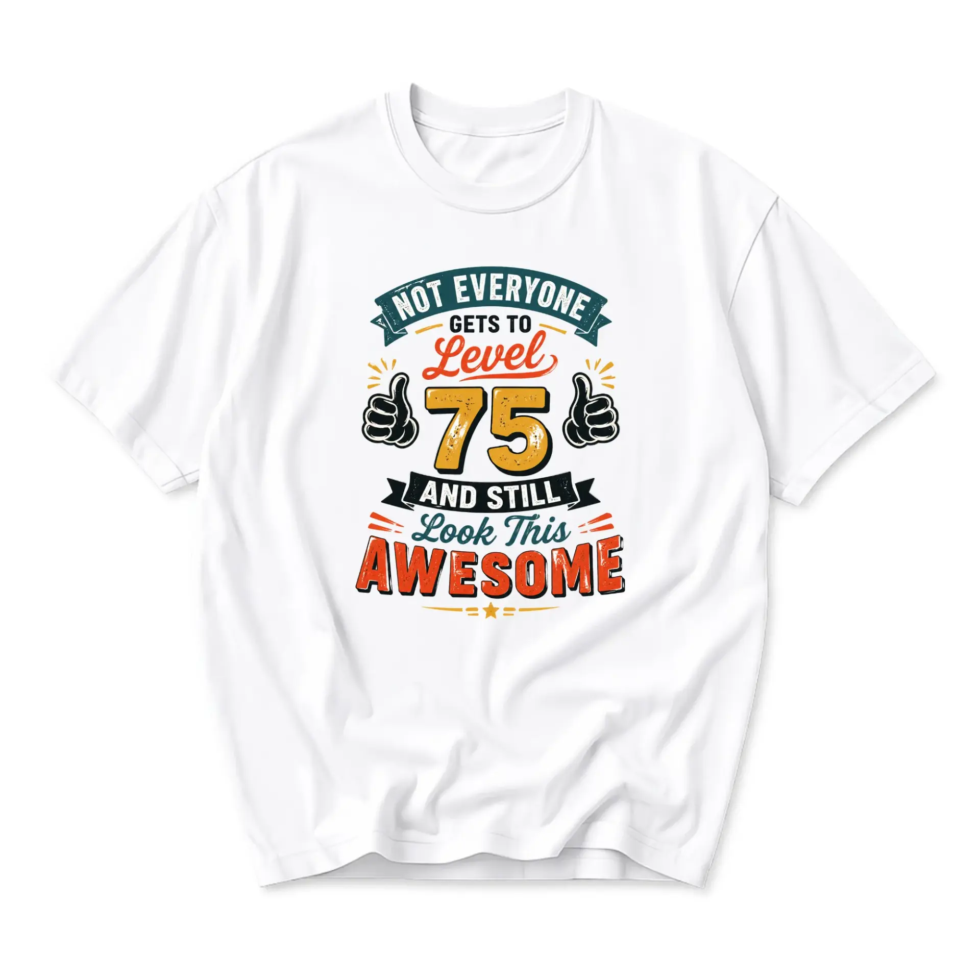 Funny Shirt for 75th Birthday 75 Graphic Tee Casual Unisex Crew Neck Top Men and Women White