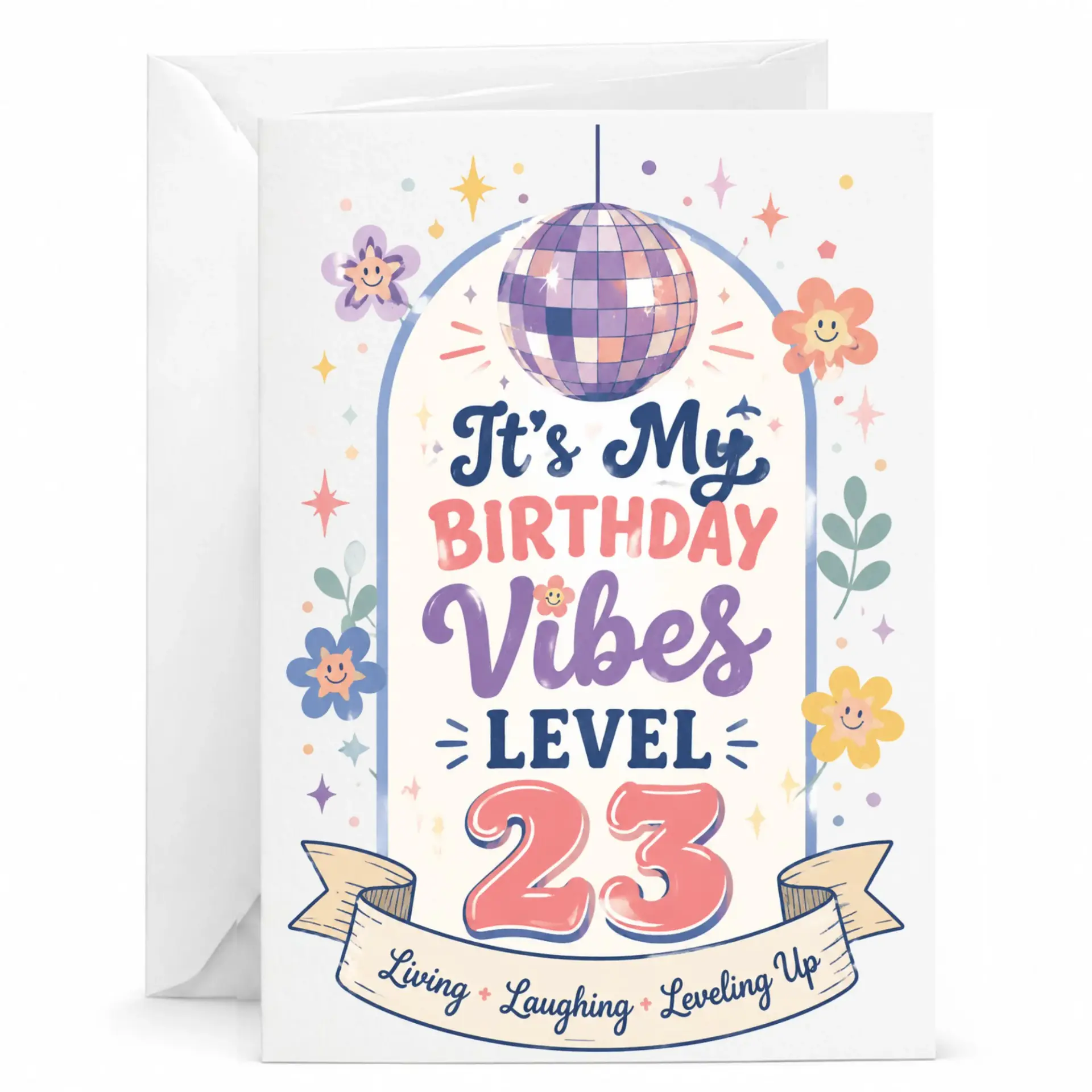 Birthday Card 23rd Birthday Gift for Friend Retro Disco Ball Theme Funny Greeting Card with Envelope Included