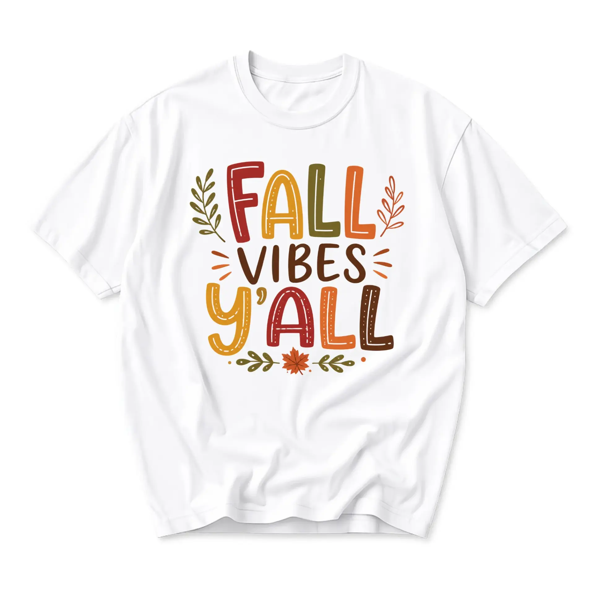 Graphic Tee Fall Vibes Y'all Autumn Season Shirt Seasonal Unisex Crew Neck Apparel for Casual Wear and Everyday Outfits