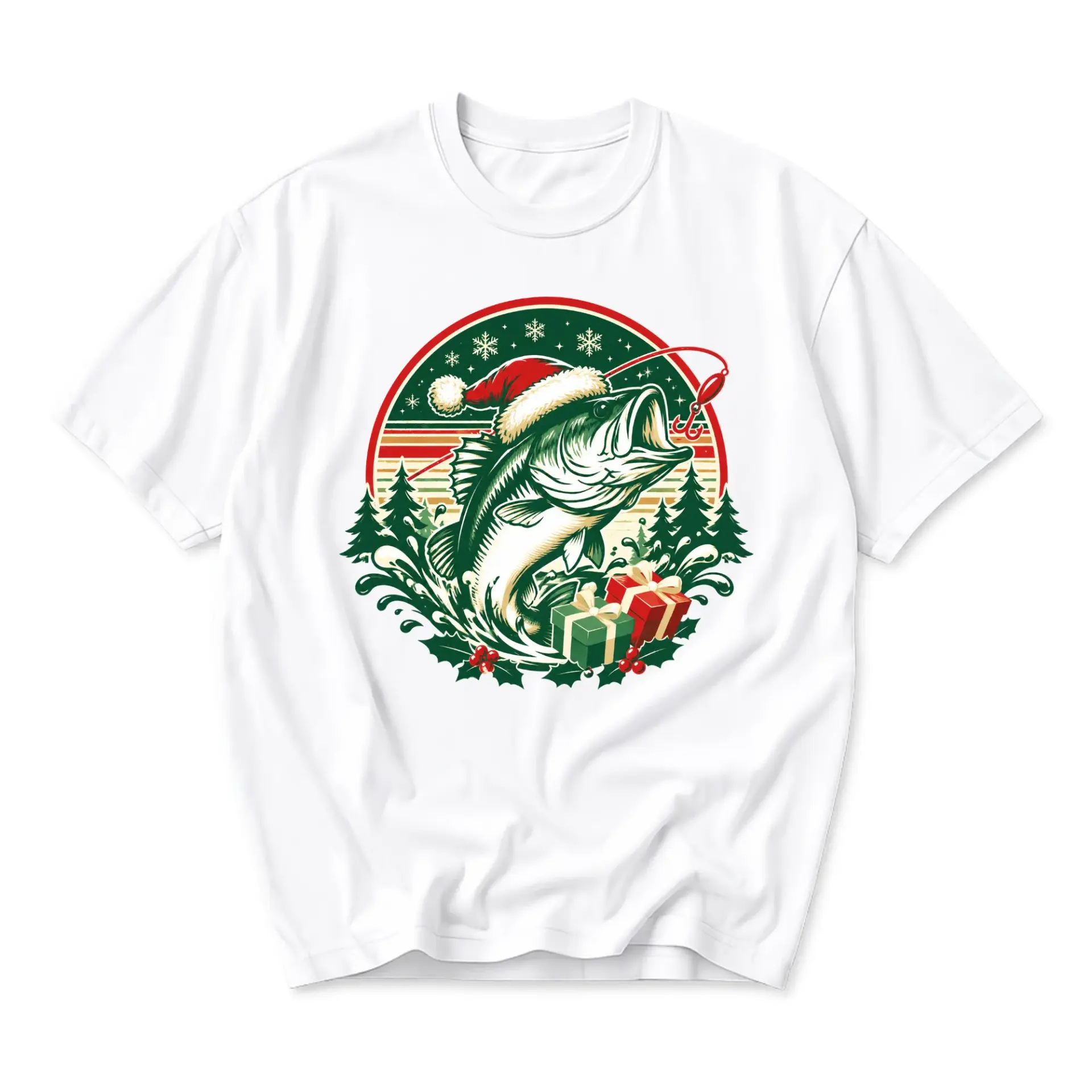 Graphic Tee Unisex Christmas Fishing Shirt Holiday Outdoors Apparel Comfortable Casual Cotton Blend Crew Neck Top