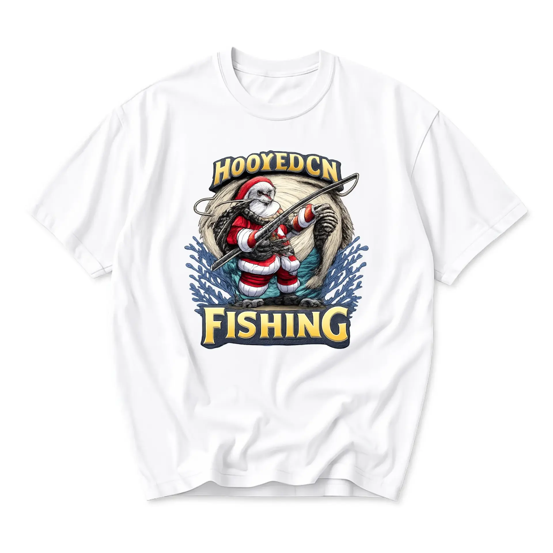 Funny Shirt Hooyedcn Fishing Graphic Tee Santa Claus Design Casual Crew Neck Unisex Cotton Blend T-Shirt