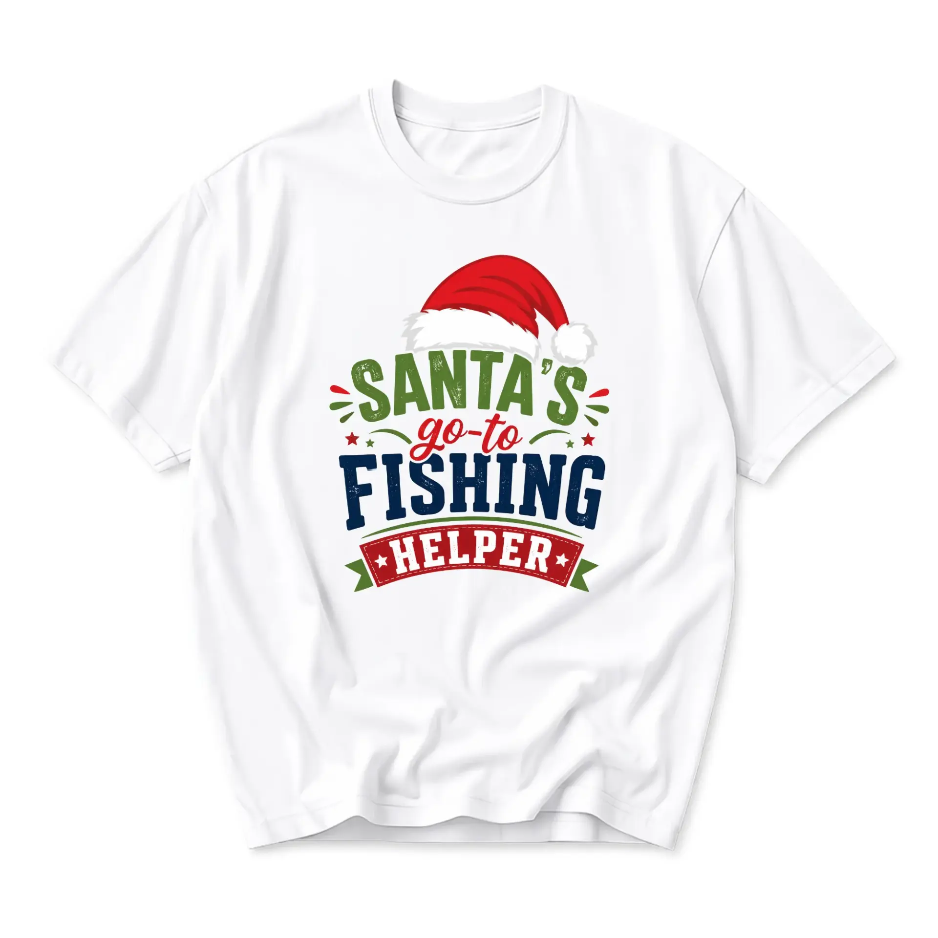 Funny Shirt Santa's Go-To Fishing Helper Unisex Graphic Tee Holiday Season Enthusiast Casual Crew Neck Apparel