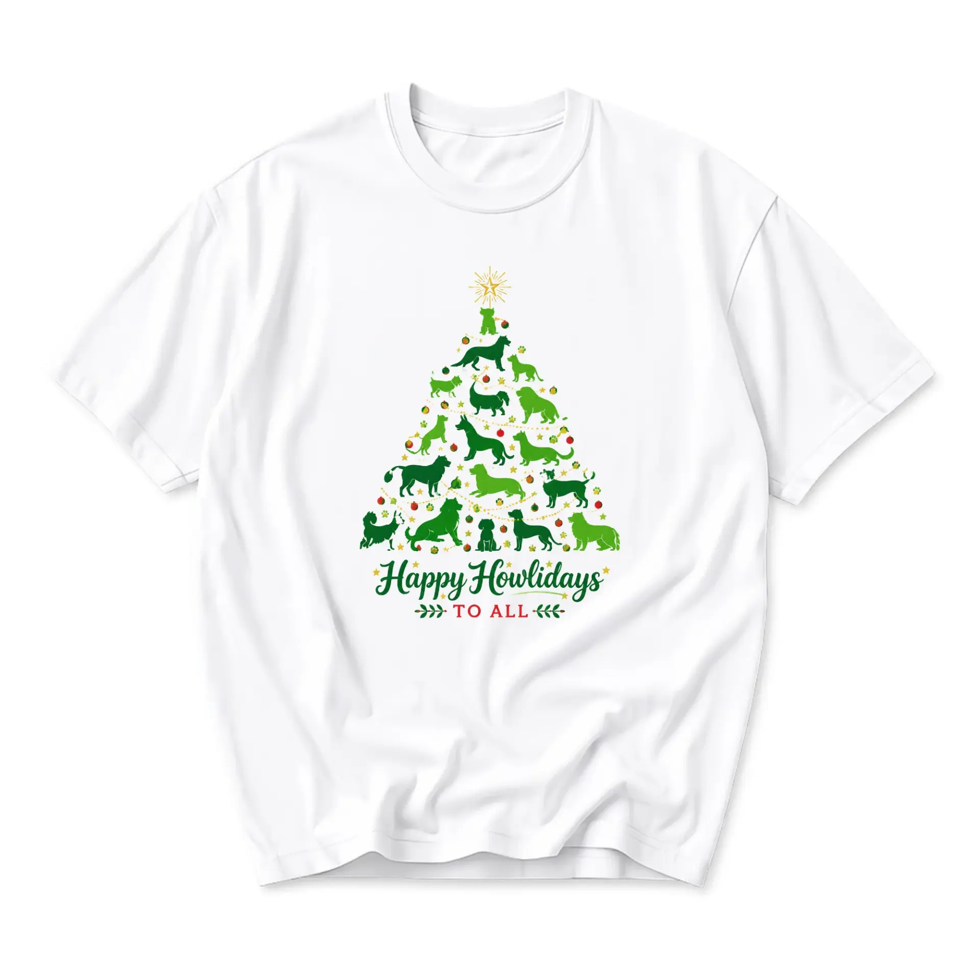 T-shirt Happy Howlidays Dog Christmas Tree Graphic Tee Unisex Casual Crew