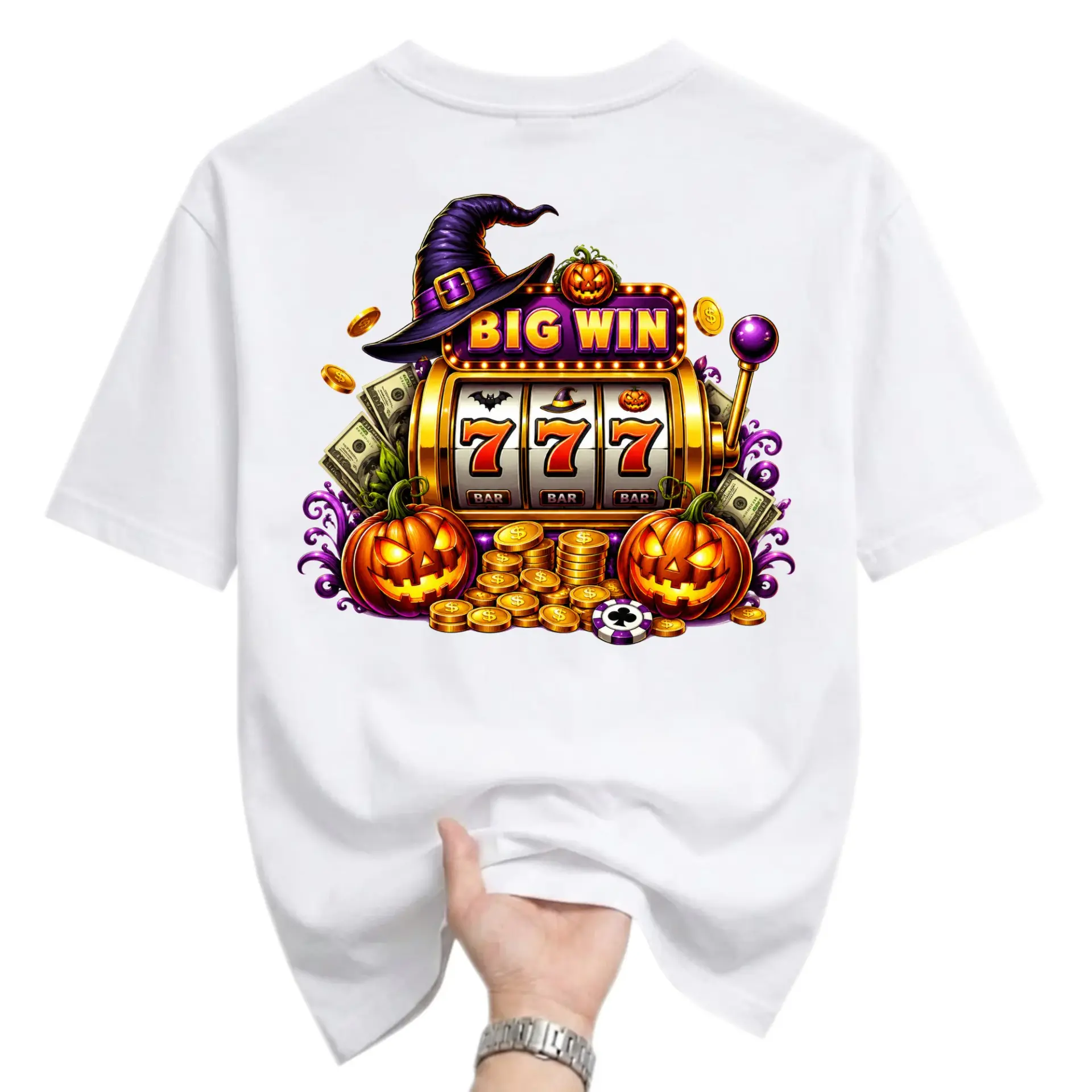 Graphic Tee Unisex Slot Machine Halloween Pumpkin Print Soft Cotton Blend Casual Short Sleeve Everyday Shirt Top