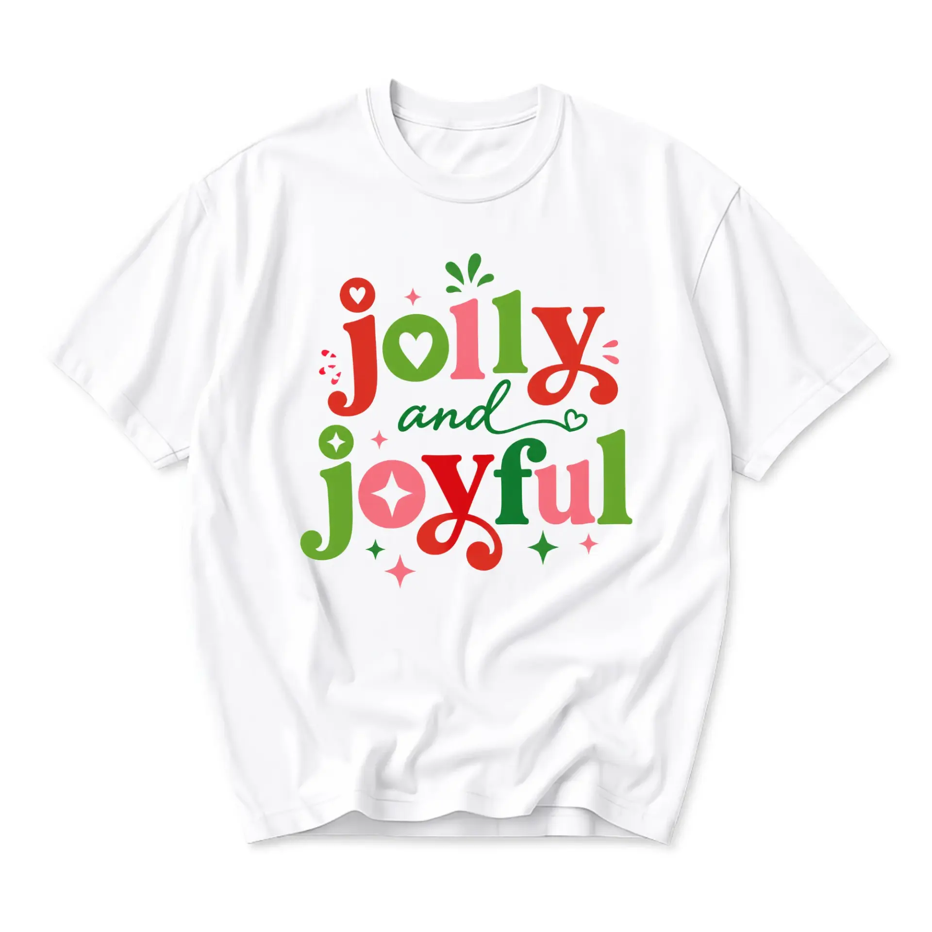Graphic Tee Jolly and Joyful Holiday Typography Unisex Crew Neck Casual Everyday Short Sleeve Cotton Blend T-Shirt