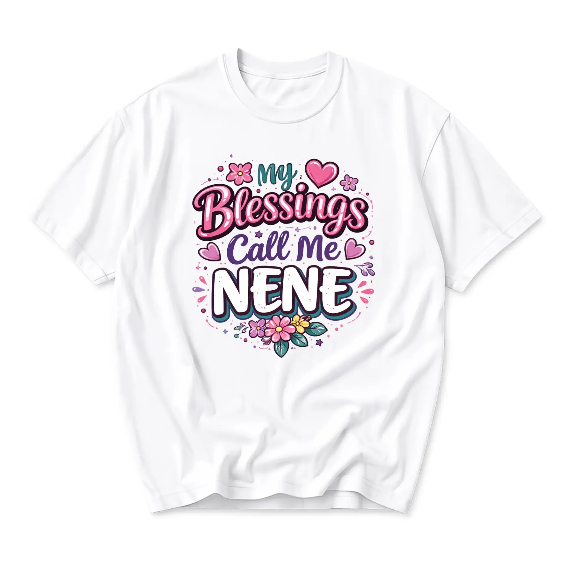Graphic Tee My Blessings Call Me Nene Floral Heart Print Unisex Short Sleeve Crew Neck Casual Cotton Blend Shirt
