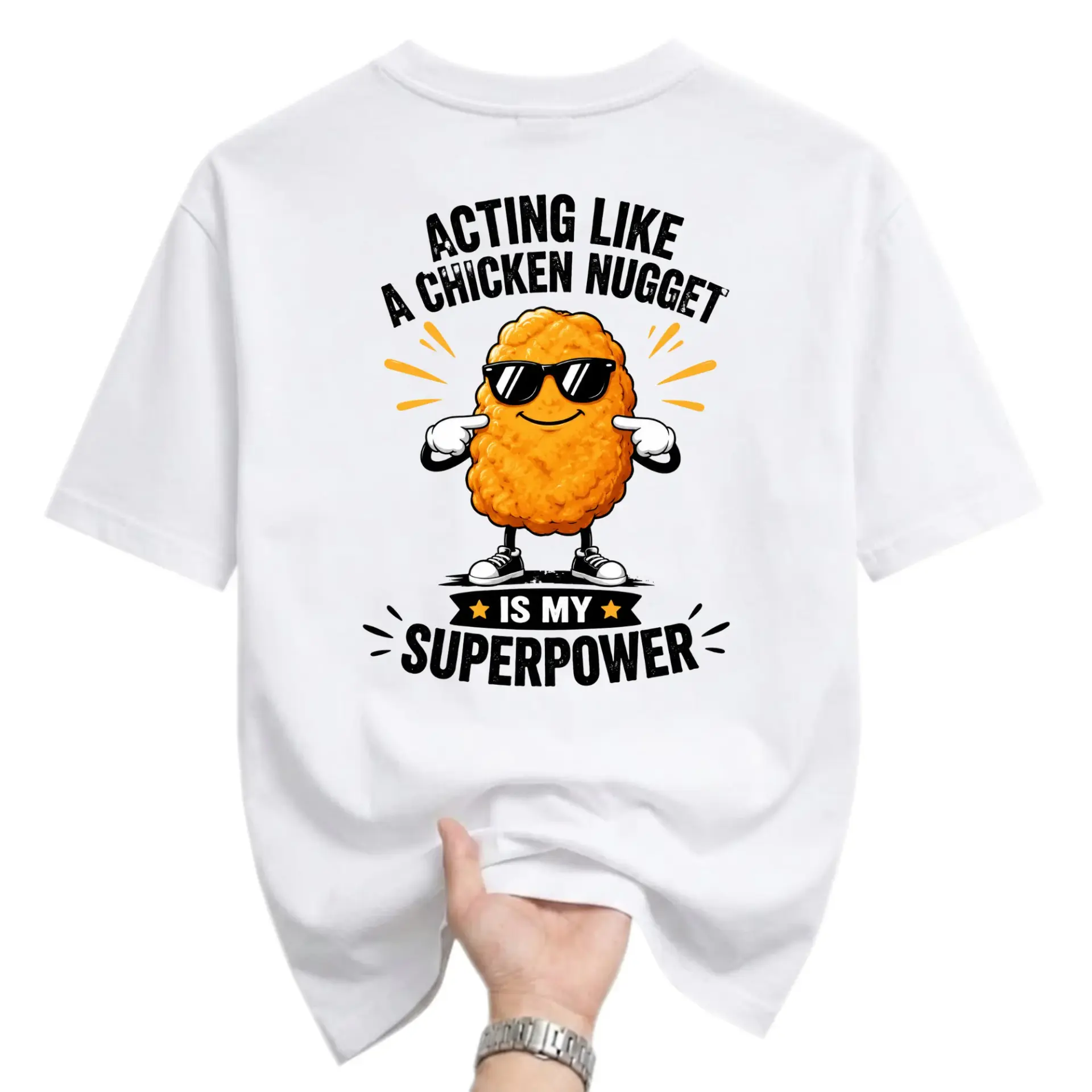 Funny Shirt Acting Like a Chicken Nugget Is My Superpower Graphic Tee Unisex Casual Cotton Crew Neck Top for Adults