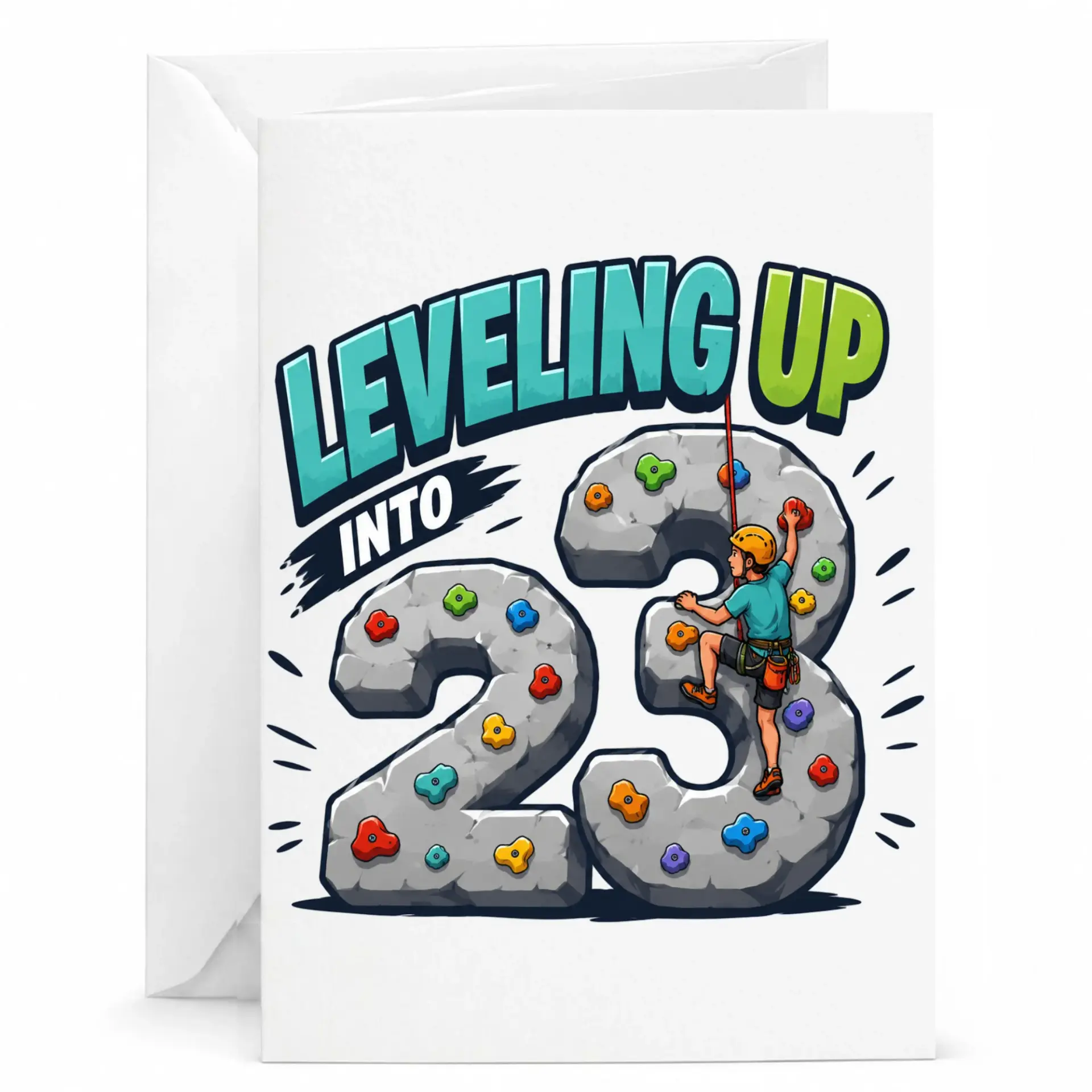 Birthday Card Leveling up into 23 Rock Climbing Theme Greeting Card for Outdoor Enthusiast and Climber 5x7 Inch