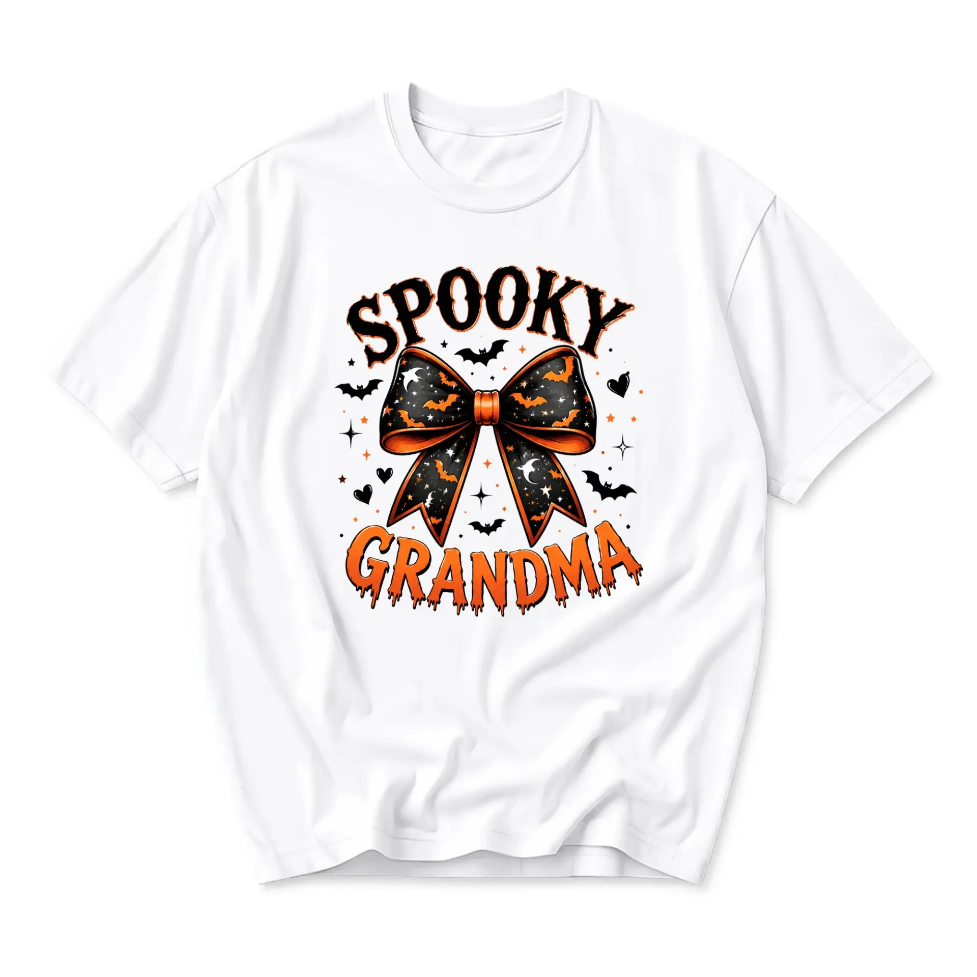 Funny Shirt Spooky Grandma Halloween Graphic Tee Cute Fall Season Unisex Crew Neck Casual Cotton Blend Apparel White